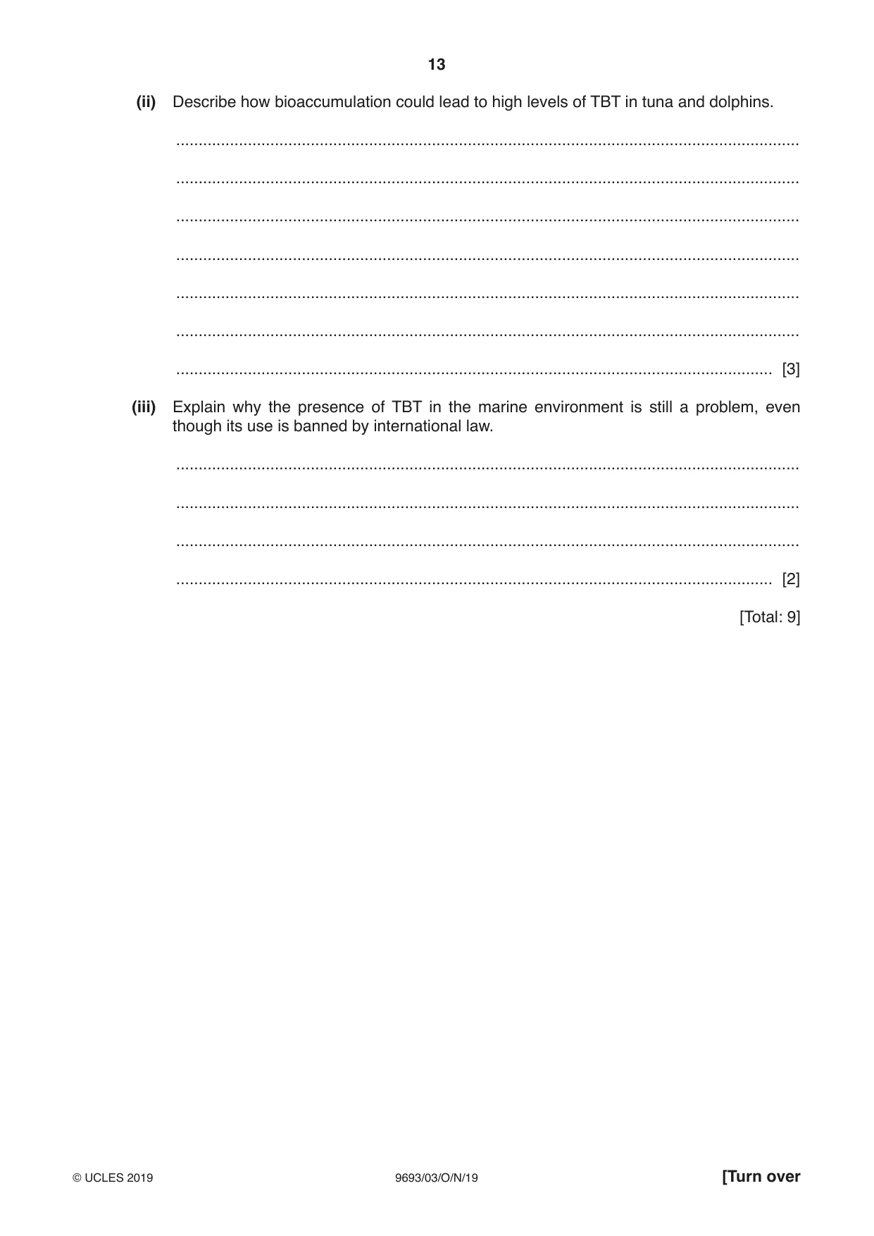 Cambridge A Level Marine Science 9693 2019 Oct/Nov Paper 3 · Variant 0 question paper, page 13 of 20
