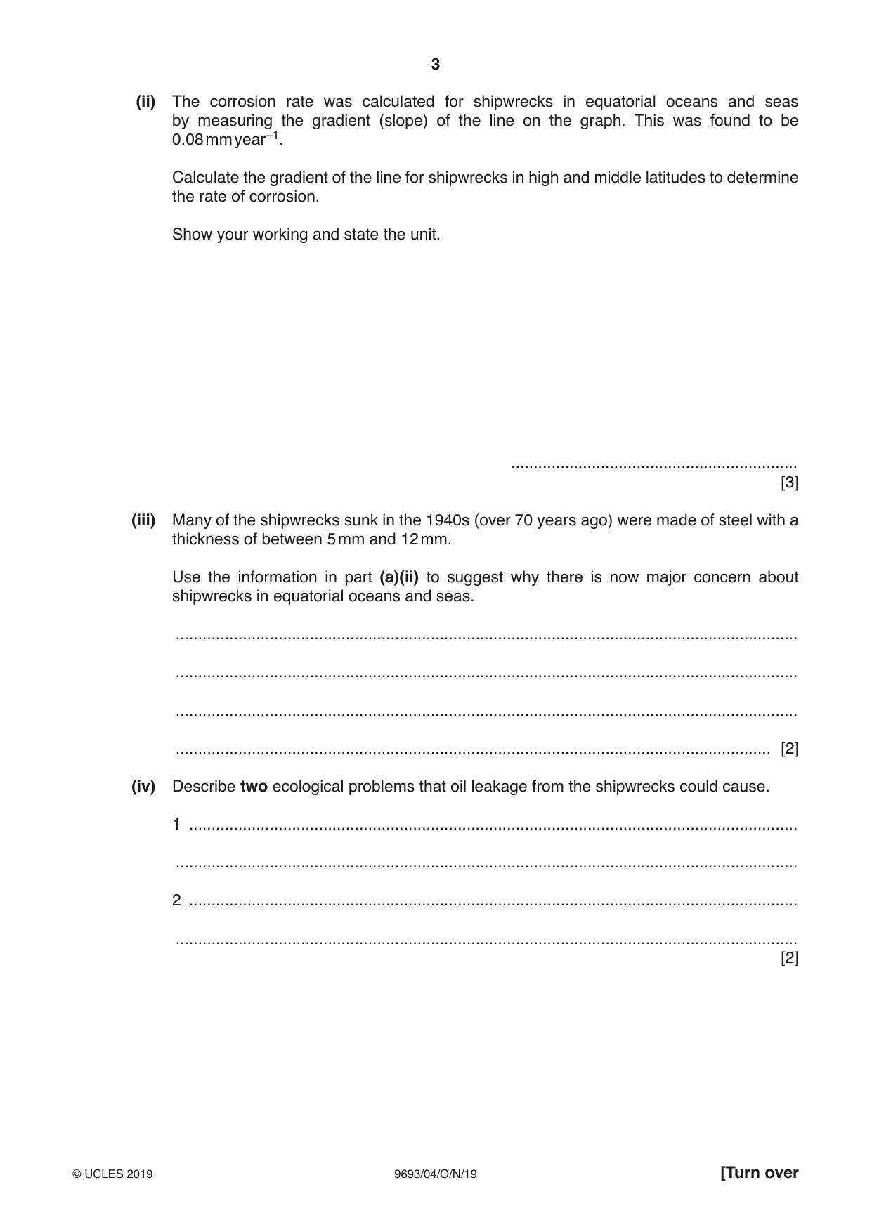 Cambridge A Level Marine Science 9693 2019 Oct/Nov Paper 4 · Variant 0 question paper, page 3 of 12