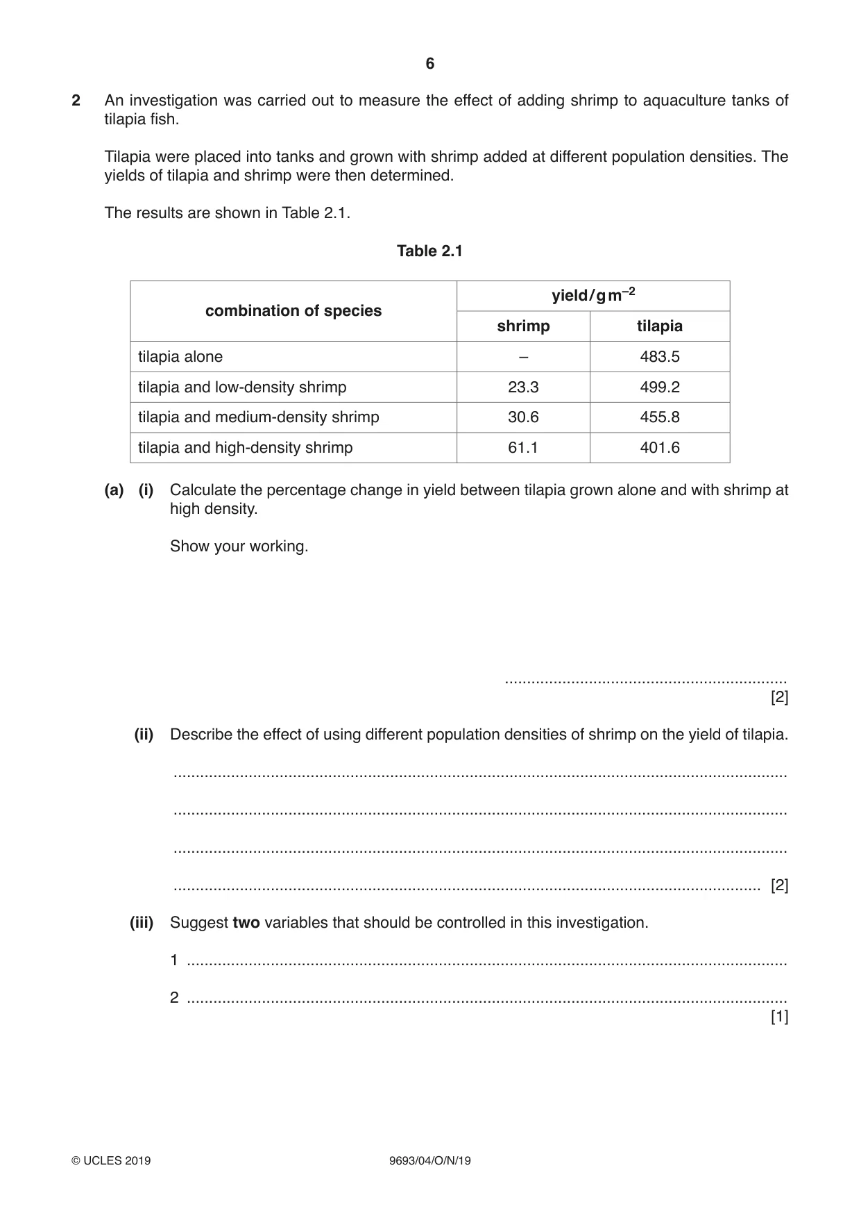 Cambridge A Level Marine Science 9693 2019 Oct/Nov Paper 4 · Variant 0 question paper, page 6 of 12