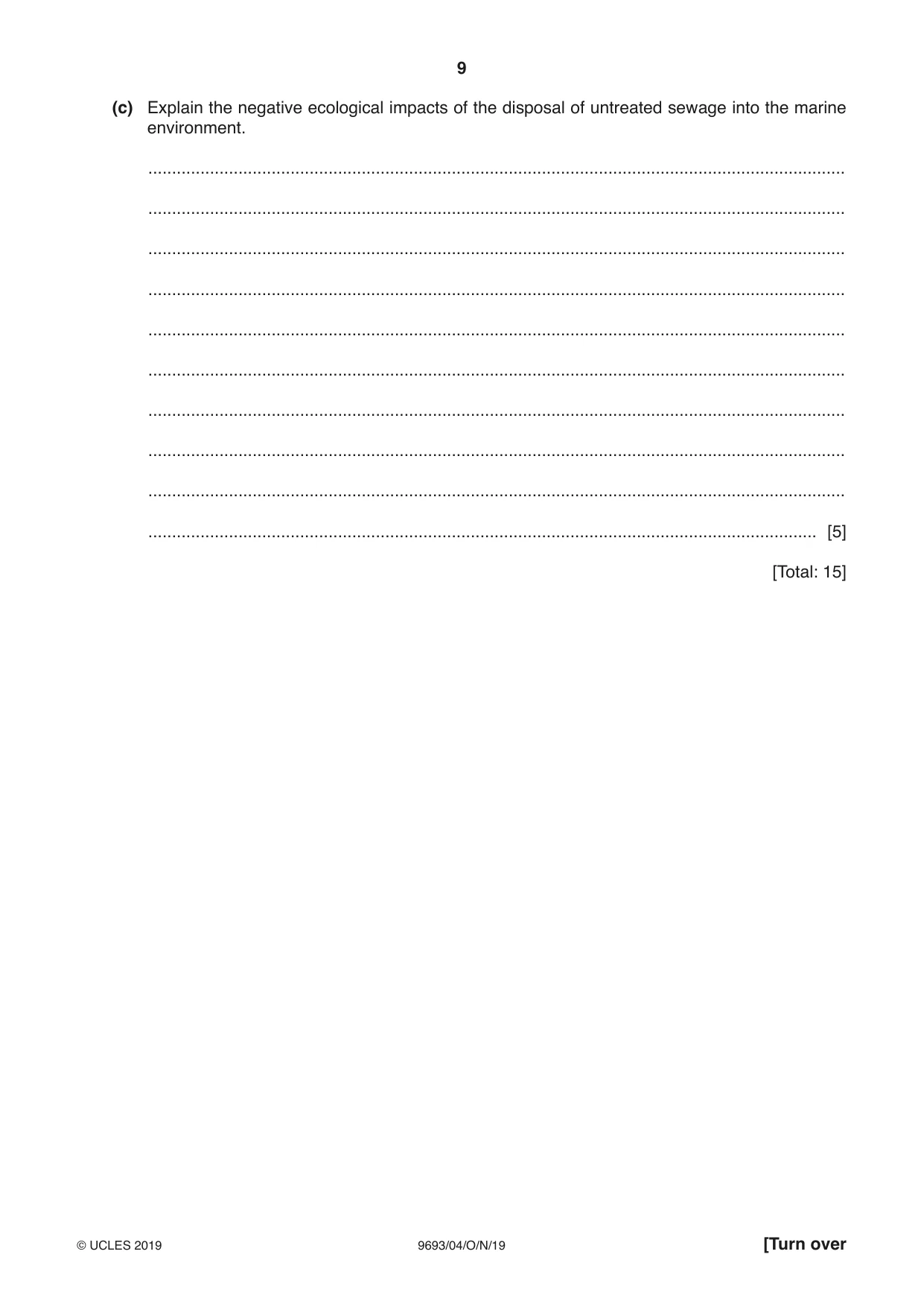 Cambridge A Level Marine Science 9693 2019 Oct/Nov Paper 4 · Variant 0 question paper, page 9 of 12