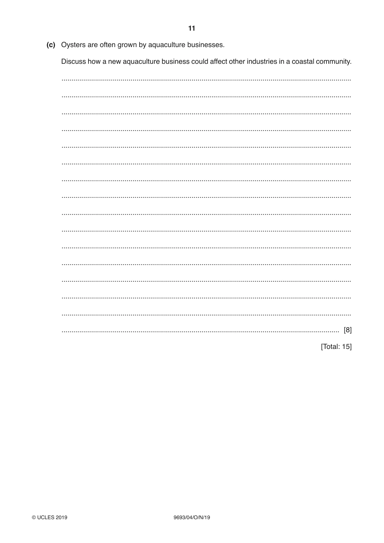 Cambridge A Level Marine Science 9693 2019 Oct/Nov Paper 4 · Variant 0 question paper, page 11 of 12