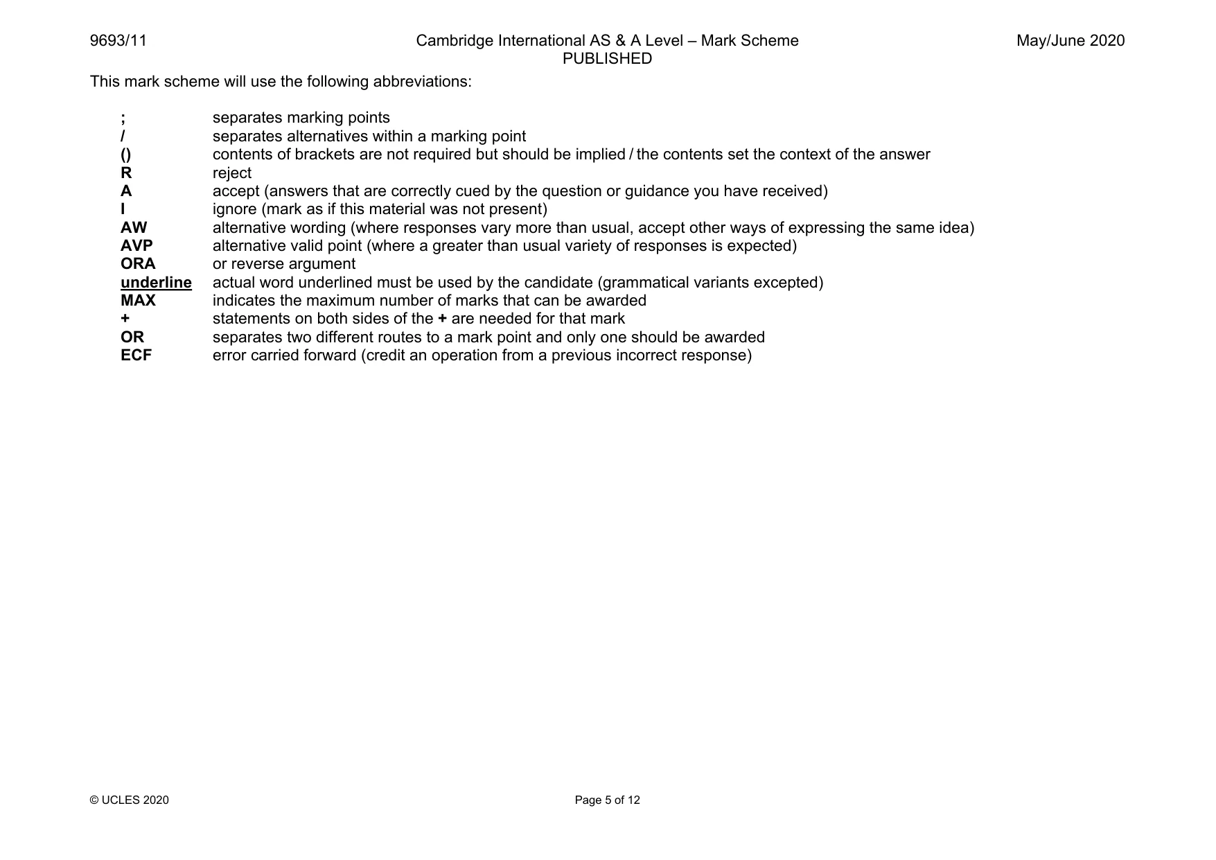 Mark scheme, page 5 of 12