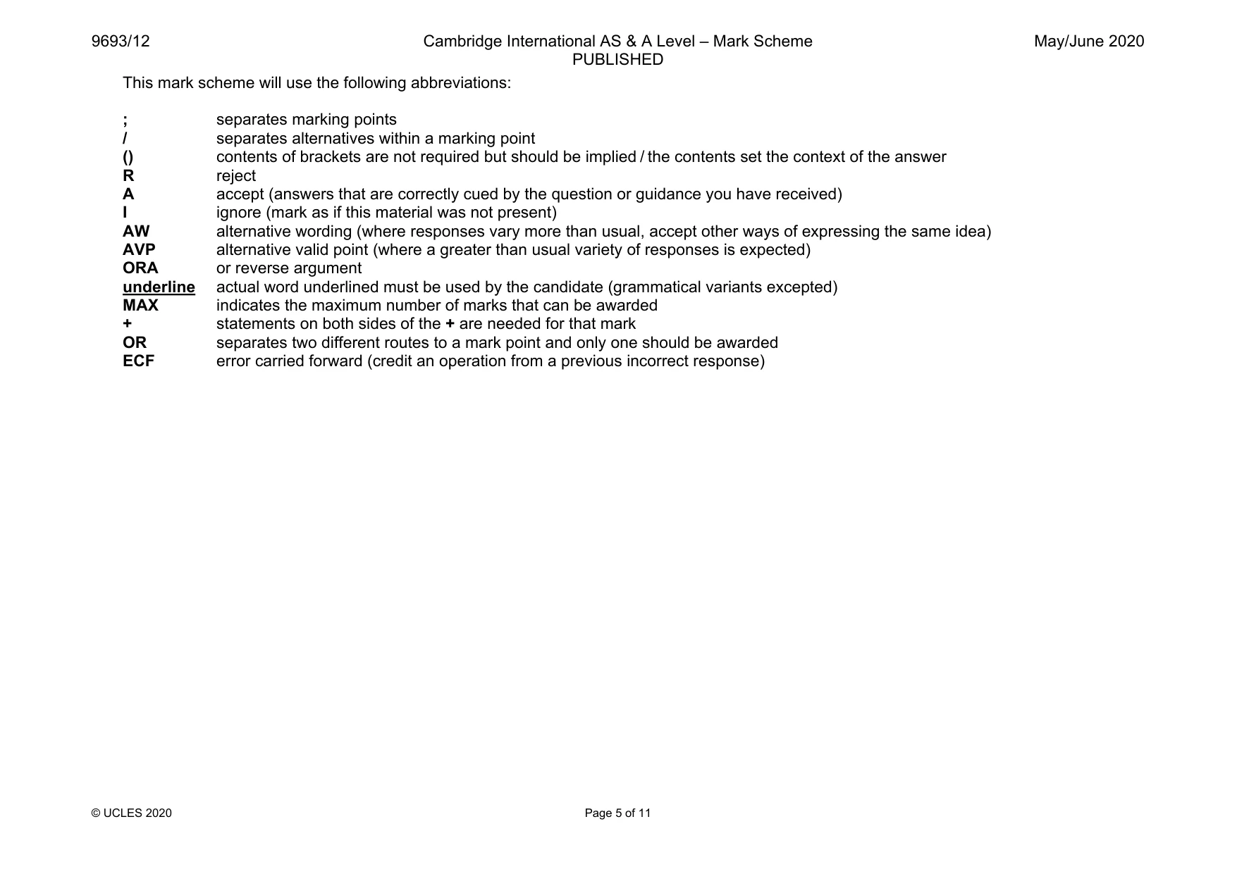 Mark scheme, page 5 of 11
