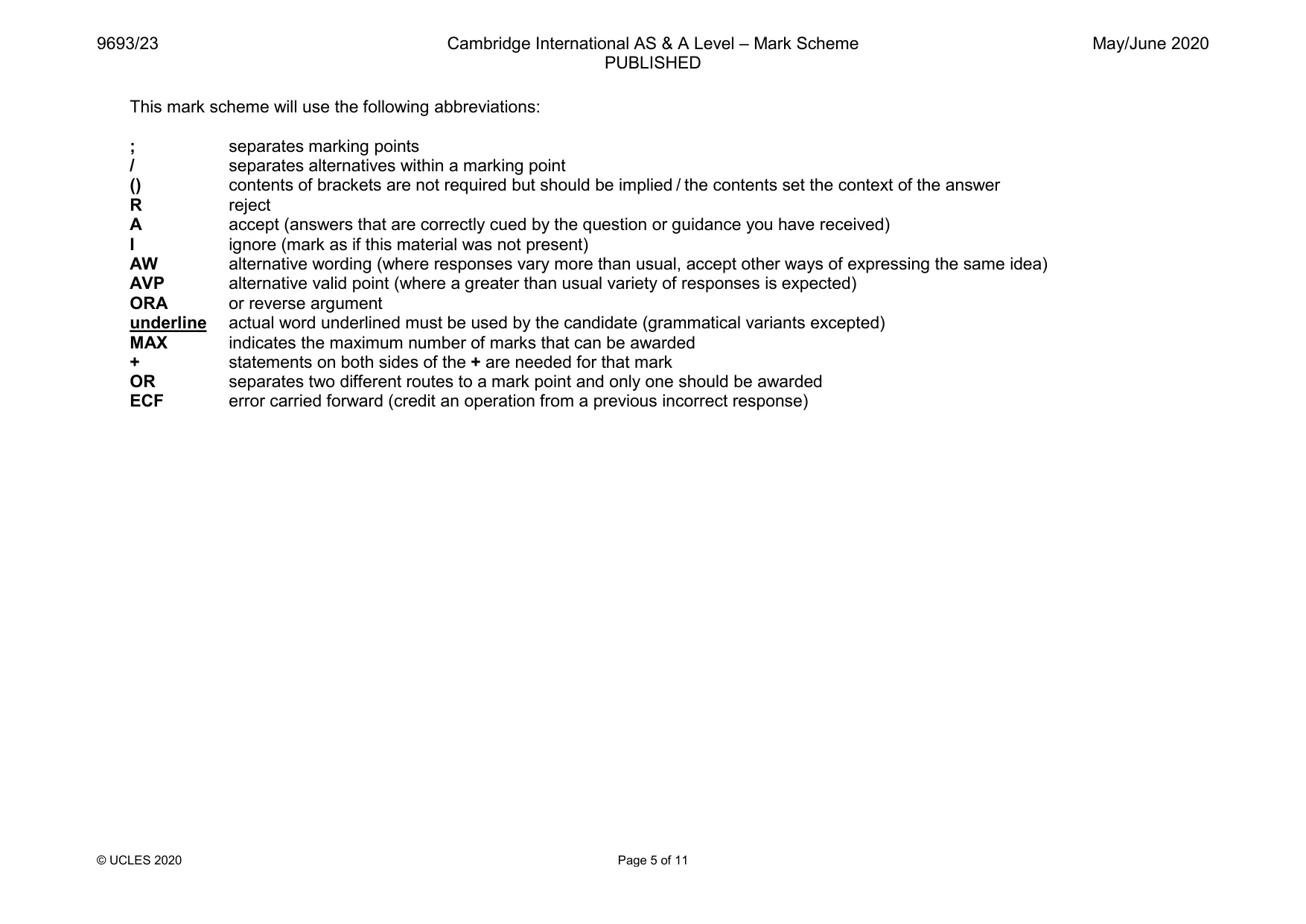 Mark scheme, page 5 of 11
