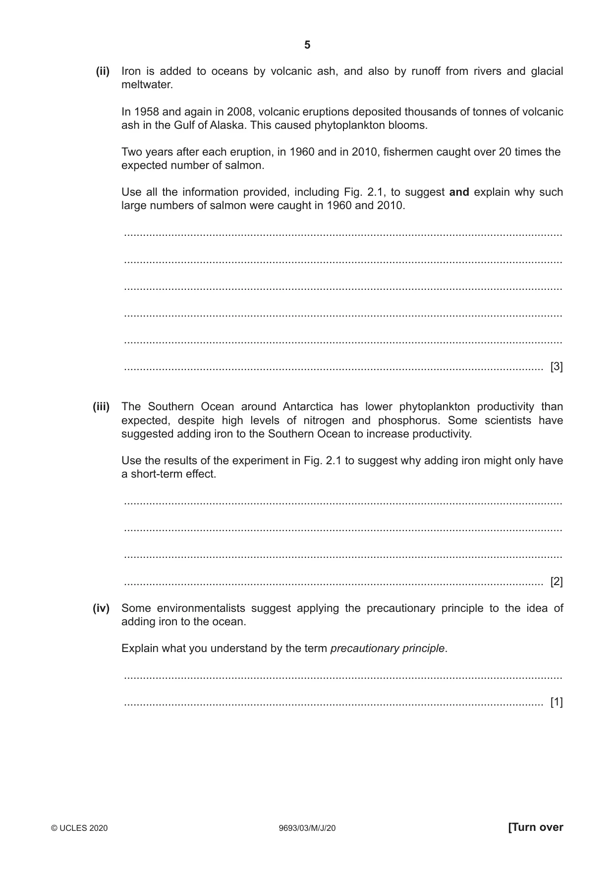Cambridge A Level Marine Science 9693 2020 May/June Paper 3 · Variant 0 question paper, page 5 of 20