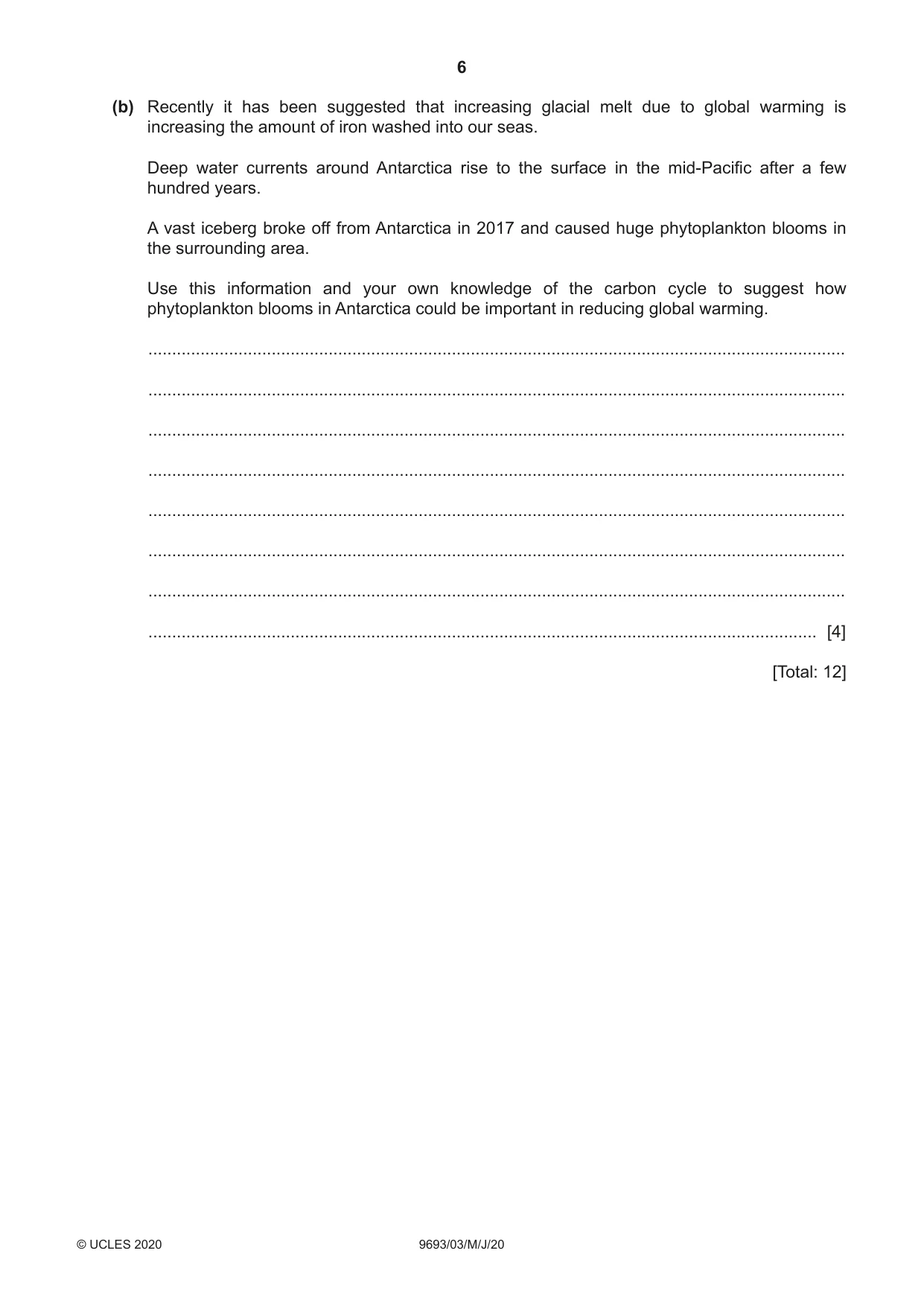 Cambridge A Level Marine Science 9693 2020 May/June Paper 3 · Variant 0 question paper, page 6 of 20