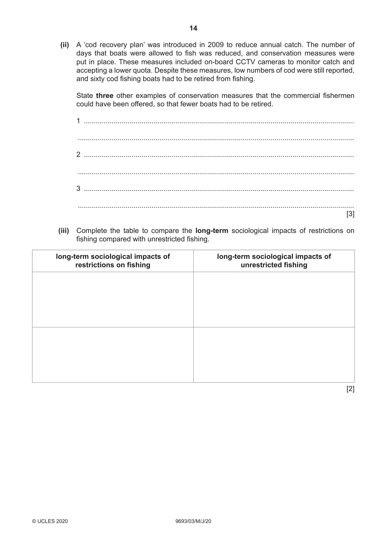 Cambridge A Level Marine Science 9693 2020 May/June Paper 3 · Variant 0 question paper, page 14 of 20