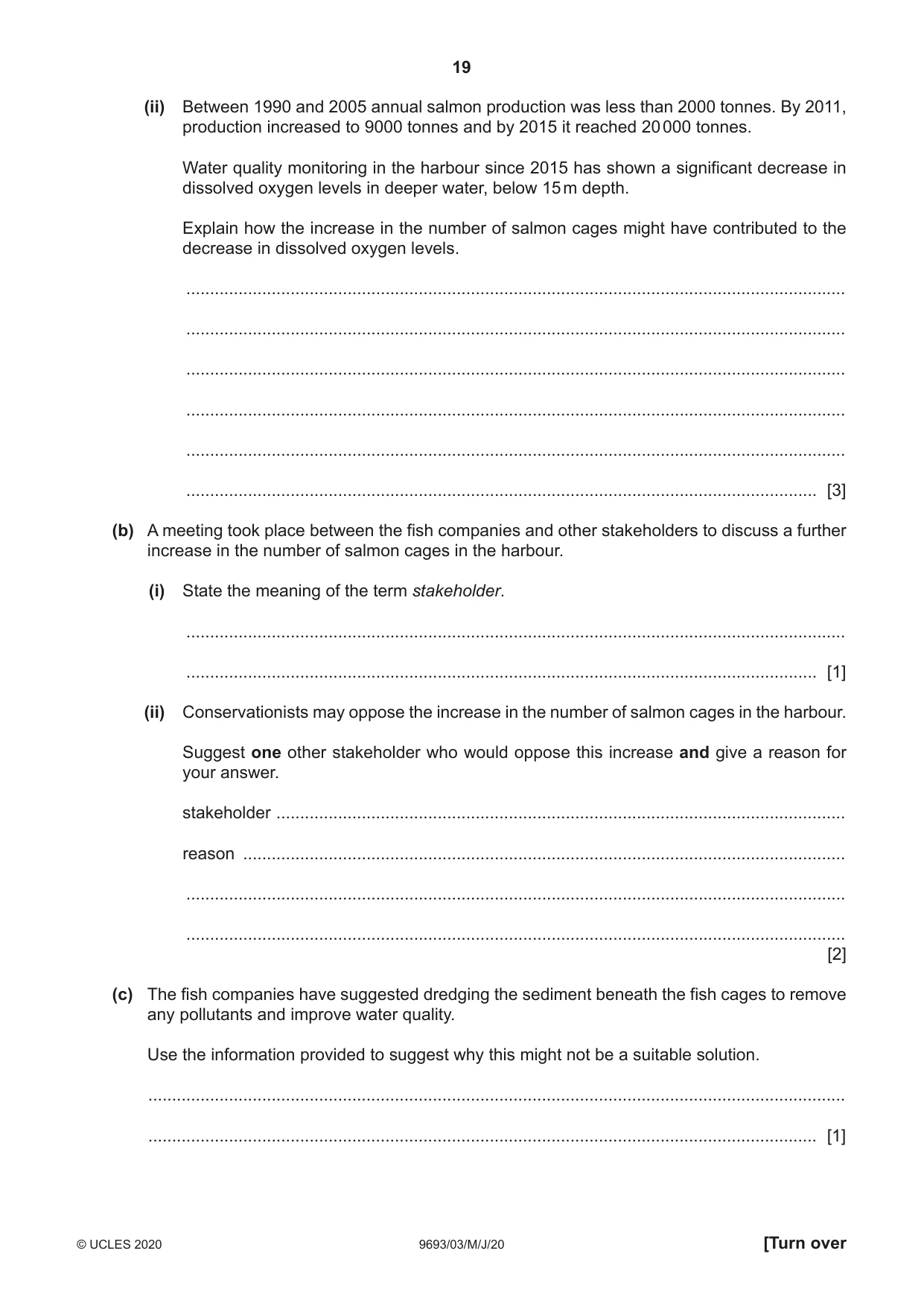 Cambridge A Level Marine Science 9693 2020 May/June Paper 3 · Variant 0 question paper, page 19 of 20