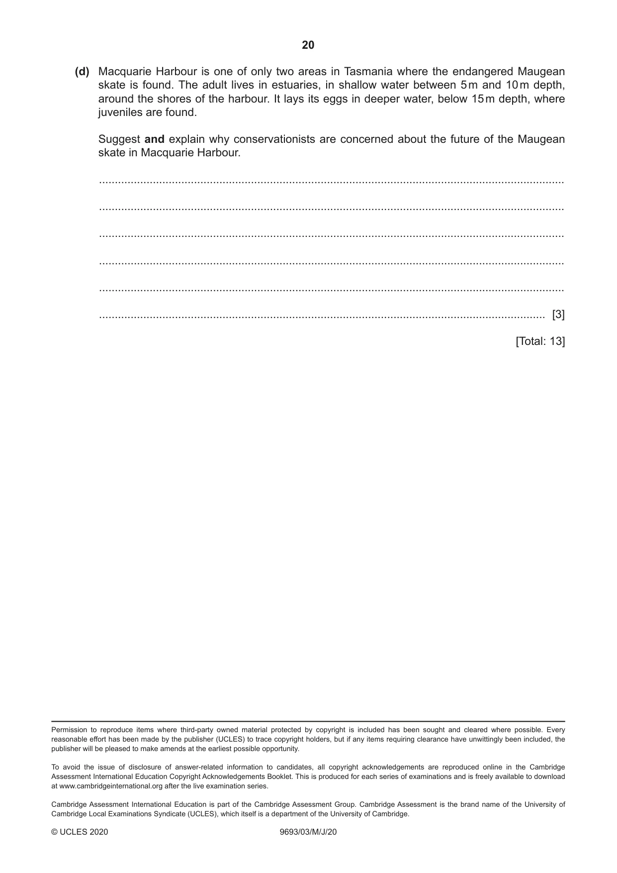 Cambridge A Level Marine Science 9693 2020 May/June Paper 3 · Variant 0 question paper, page 20 of 20