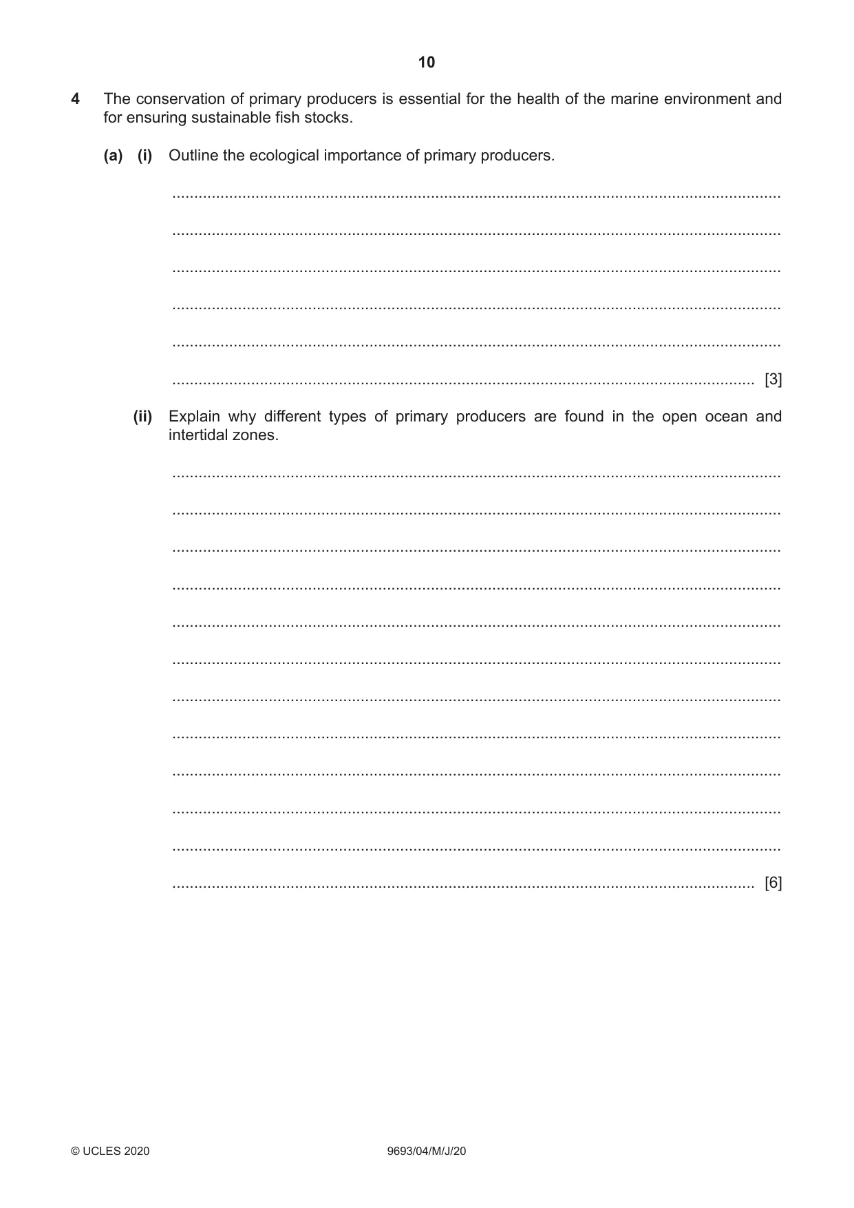 Cambridge A Level Marine Science 9693 2020 May/June Paper 4 · Variant 0 question paper, page 10 of 12