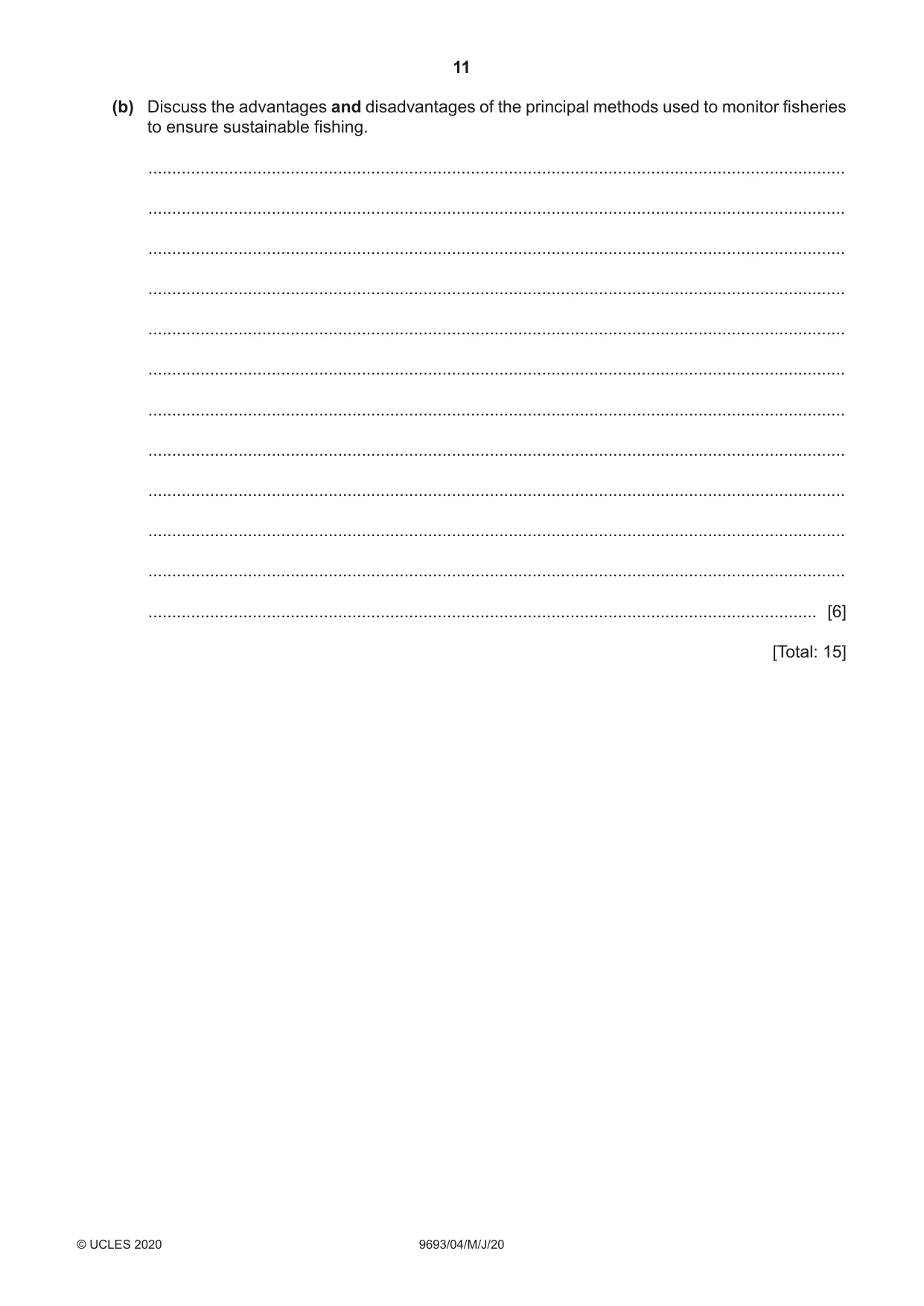 Cambridge A Level Marine Science 9693 2020 May/June Paper 4 · Variant 0 question paper, page 11 of 12