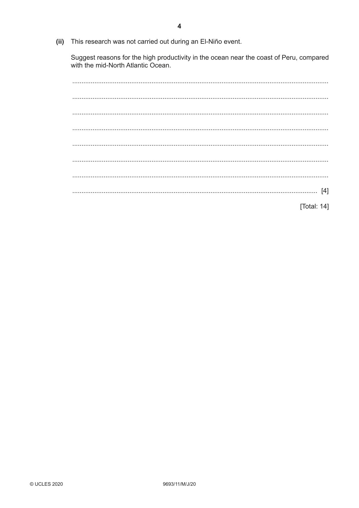 Cambridge A Level Marine Science 9693 2020 May/June Paper 1 · Variant 1 question paper, page 4 of 16