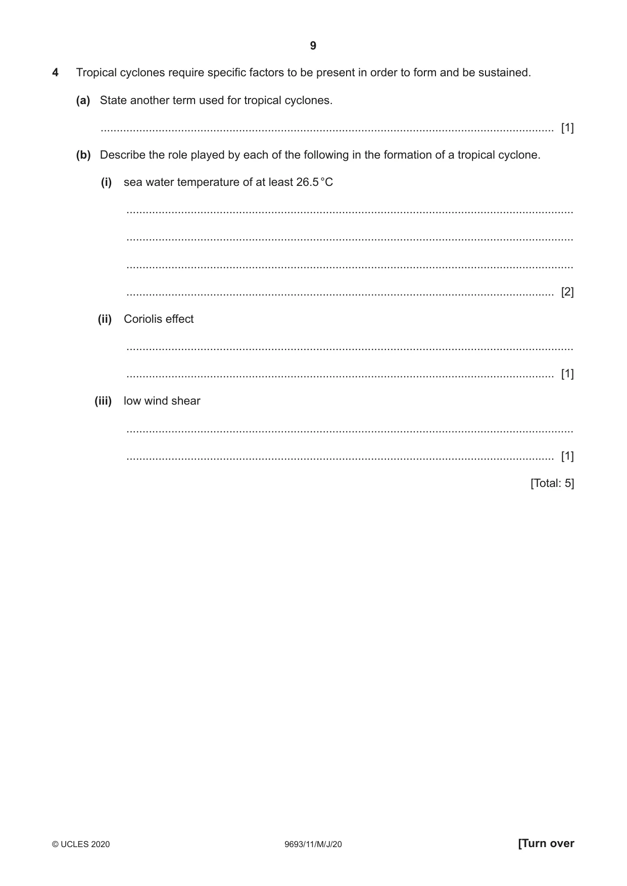 Cambridge A Level Marine Science 9693 2020 May/June Paper 1 · Variant 1 question paper, page 9 of 16
