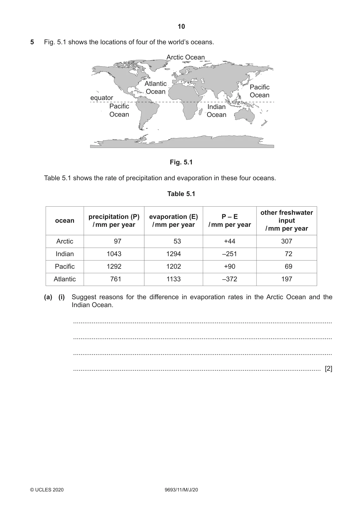 Cambridge A Level Marine Science 9693 2020 May/June Paper 1 · Variant 1 question paper, page 10 of 16