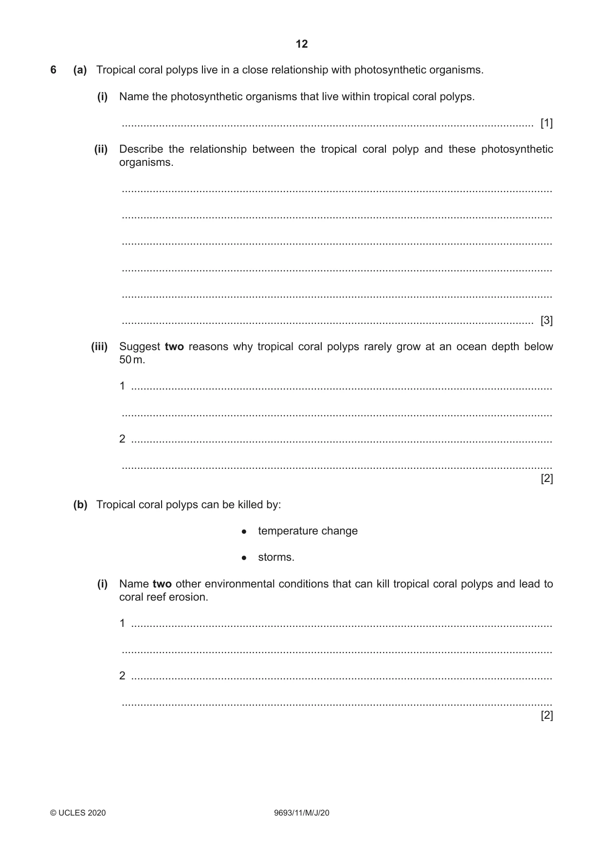 Cambridge A Level Marine Science 9693 2020 May/June Paper 1 · Variant 1 question paper, page 12 of 16