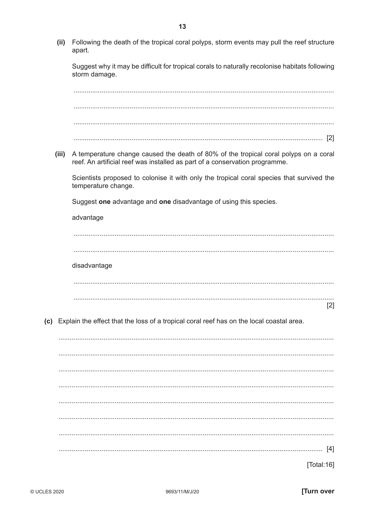 Cambridge A Level Marine Science 9693 2020 May/June Paper 1 · Variant 1 question paper, page 13 of 16
