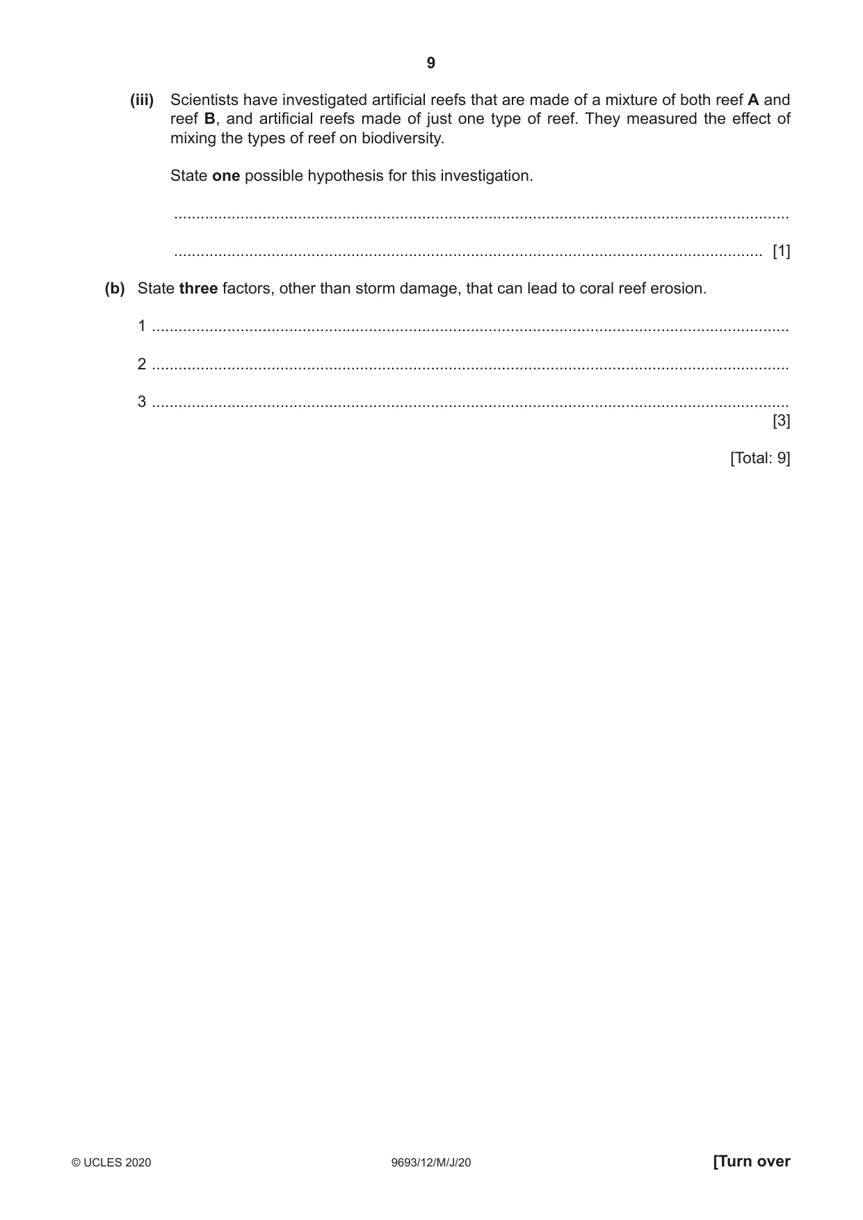 Cambridge A Level Marine Science 9693 2020 May/June Paper 1 · Variant 2 question paper, page 9 of 20