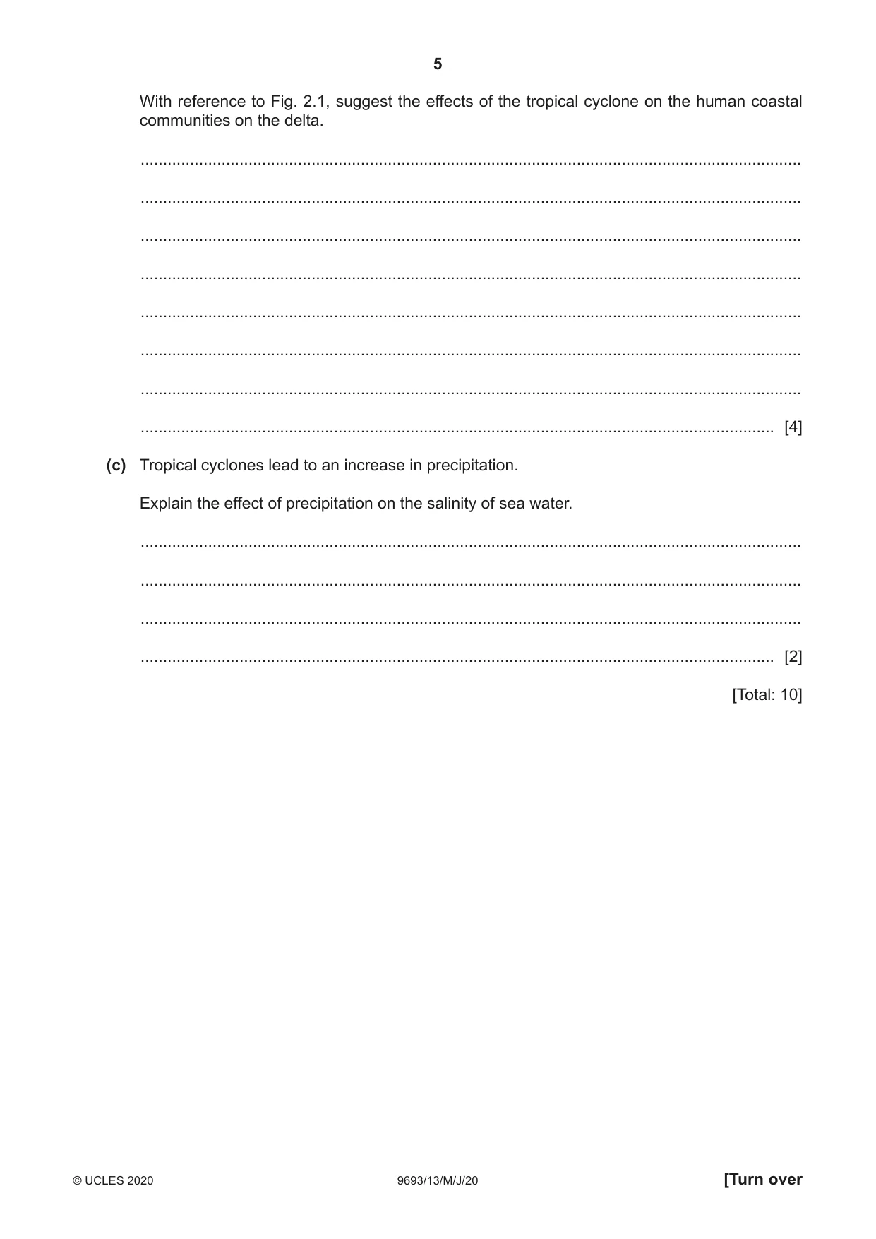 Cambridge A Level Marine Science 9693 2020 May/June Paper 1 · Variant 3 question paper, page 5 of 20