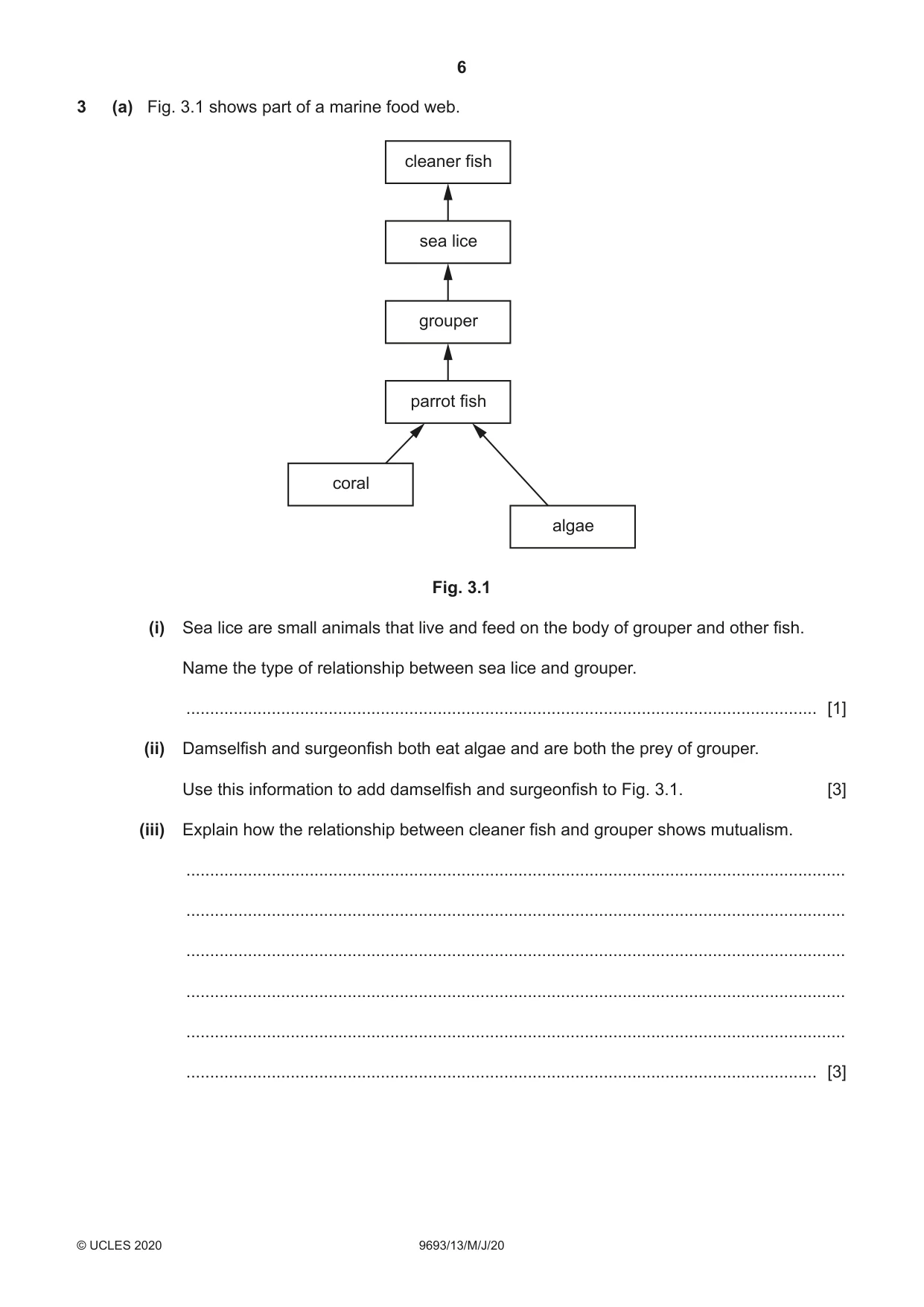 Cambridge A Level Marine Science 9693 2020 May/June Paper 1 · Variant 3 question paper, page 6 of 20