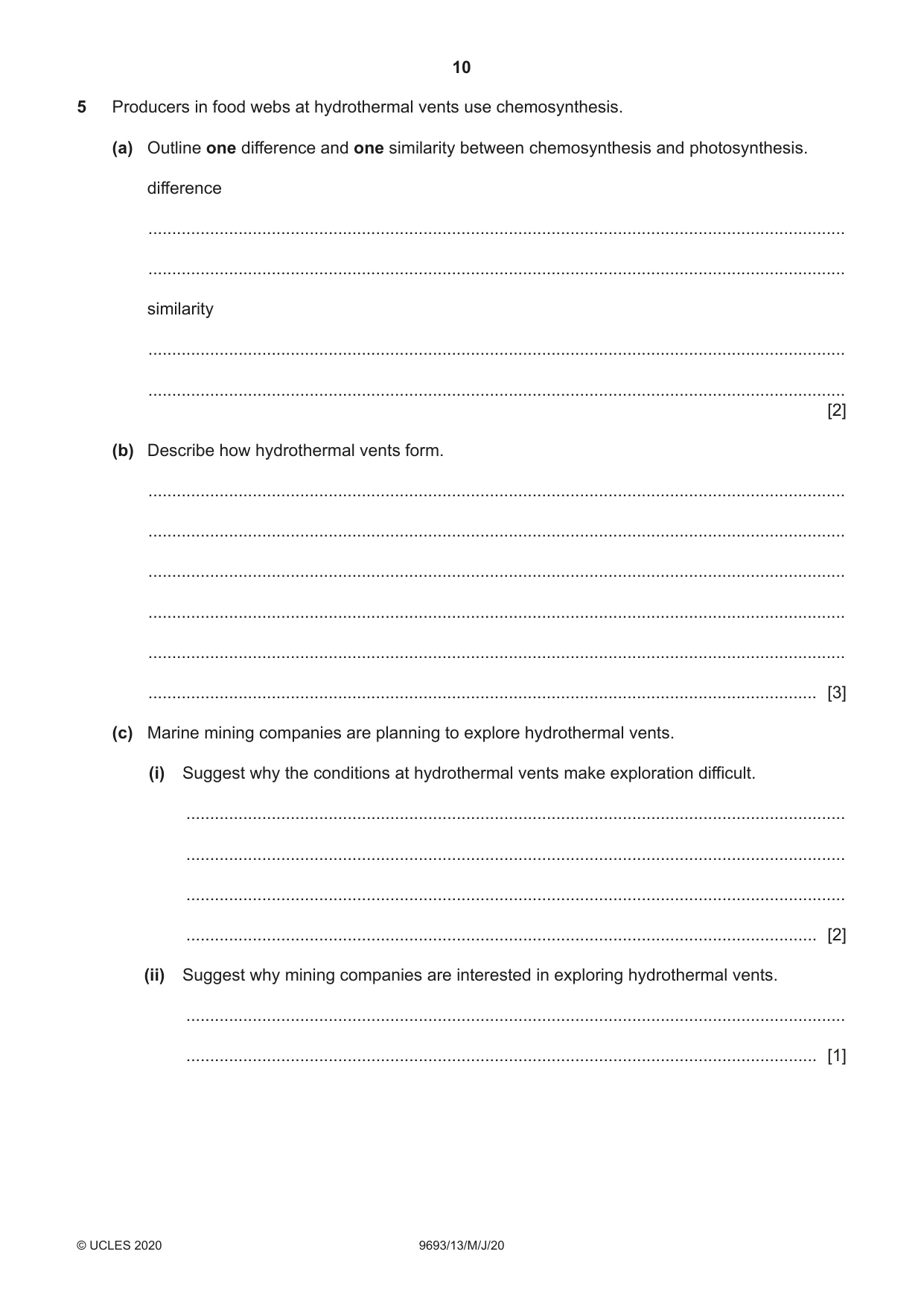 Cambridge A Level Marine Science 9693 2020 May/June Paper 1 · Variant 3 question paper, page 10 of 20