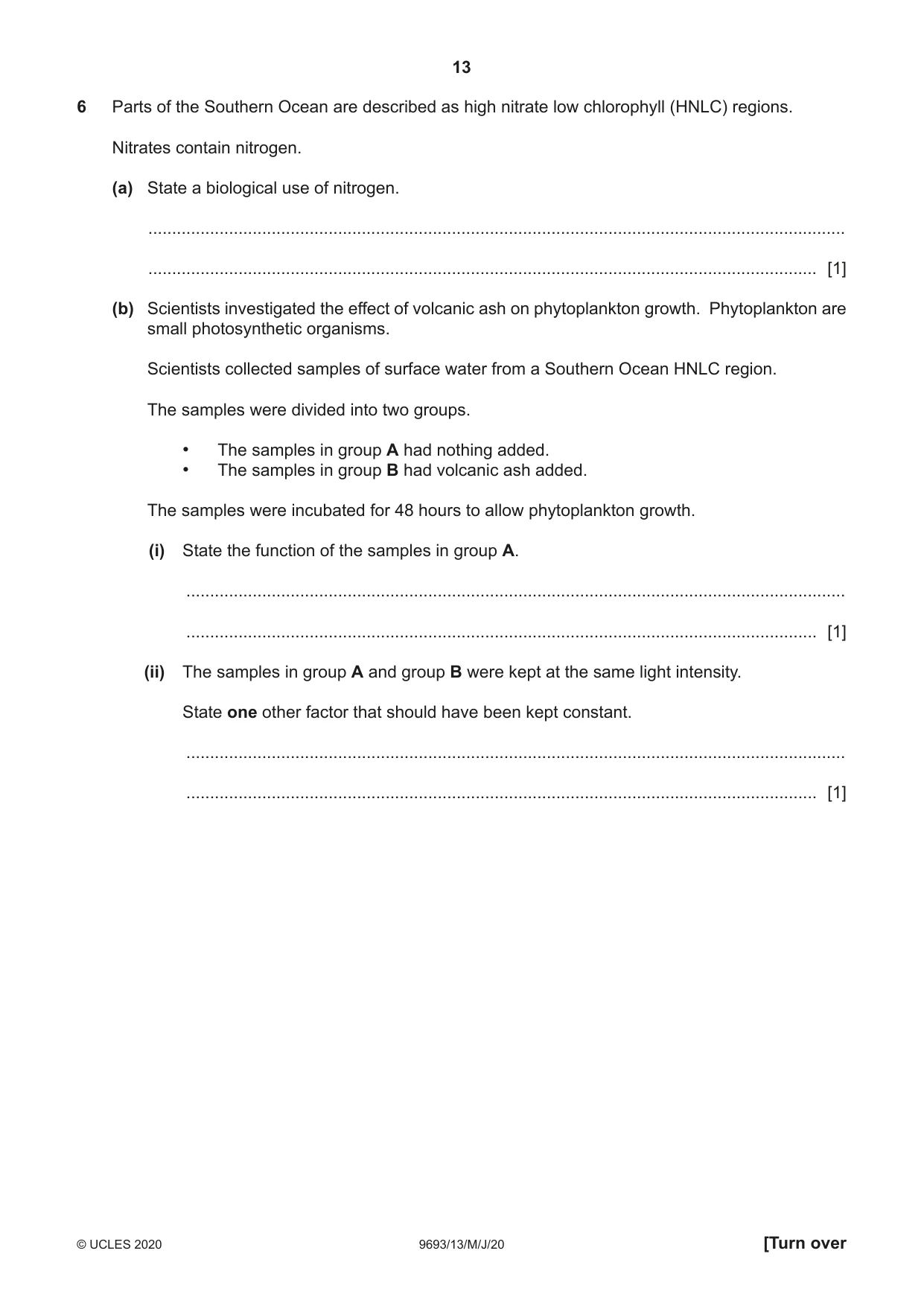 Cambridge A Level Marine Science 9693 2020 May/June Paper 1 · Variant 3 question paper, page 13 of 20