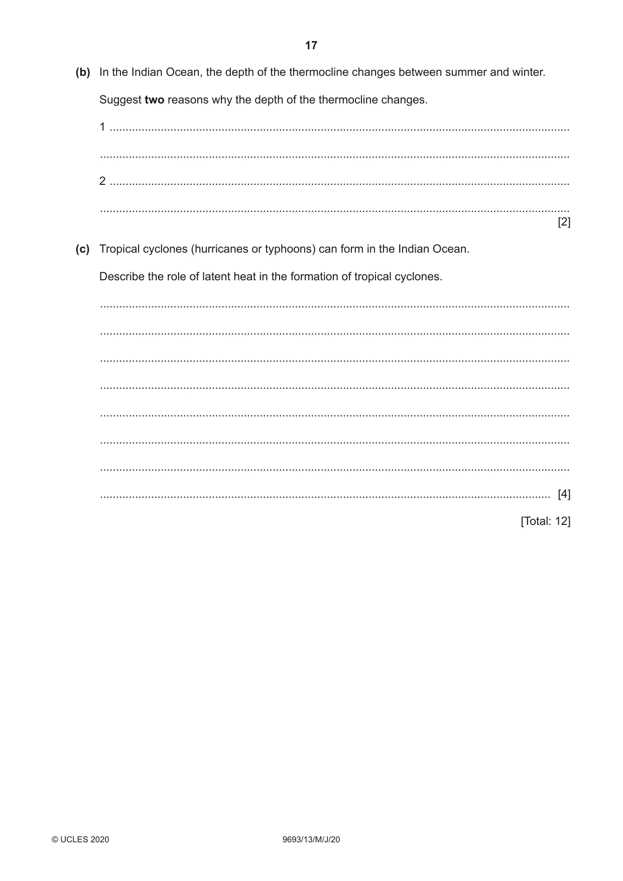 Cambridge A Level Marine Science 9693 2020 May/June Paper 1 · Variant 3 question paper, page 17 of 20