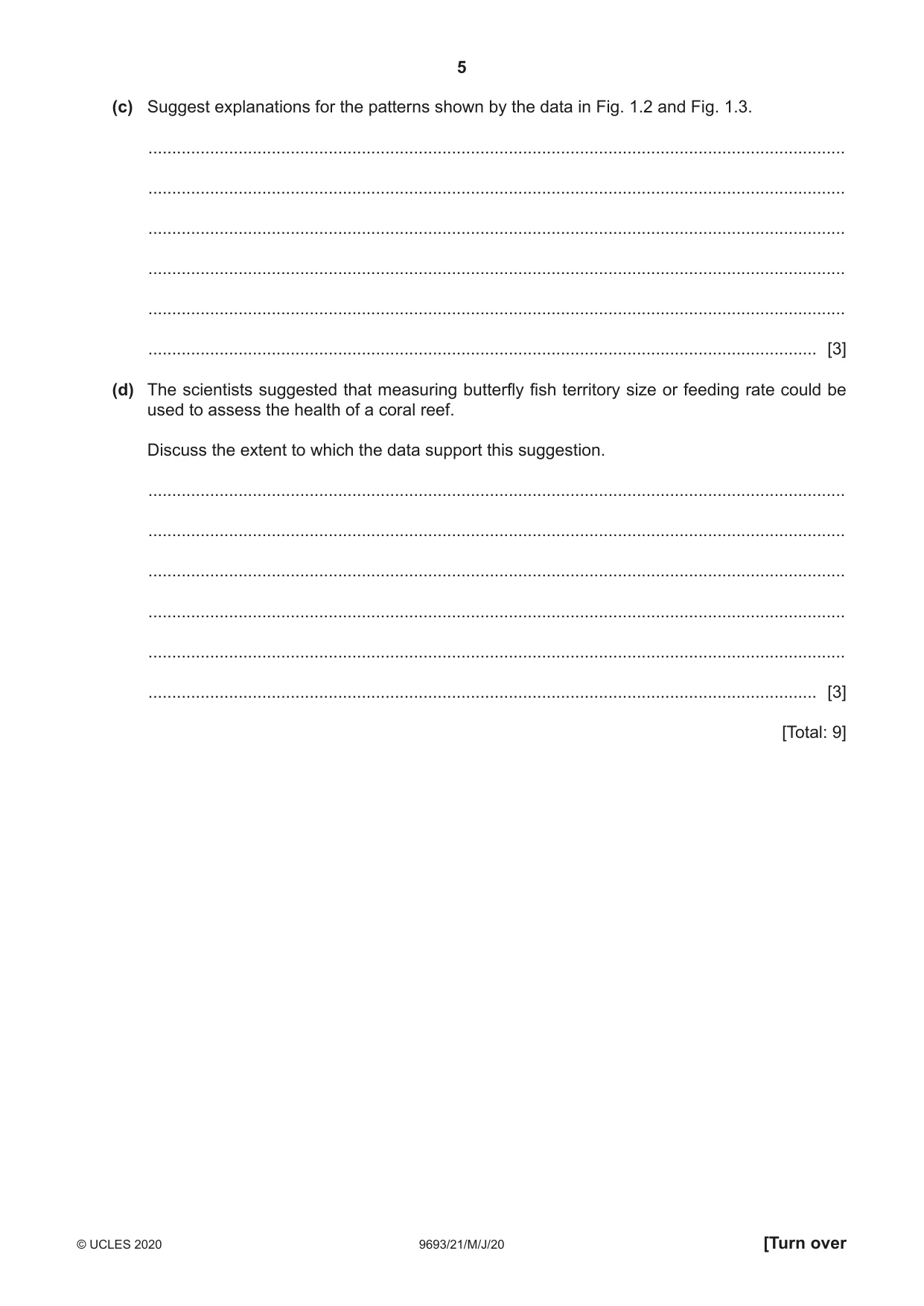 Cambridge A Level Marine Science 9693 2020 May/June Paper 2 · Variant 1 question paper, page 5 of 12