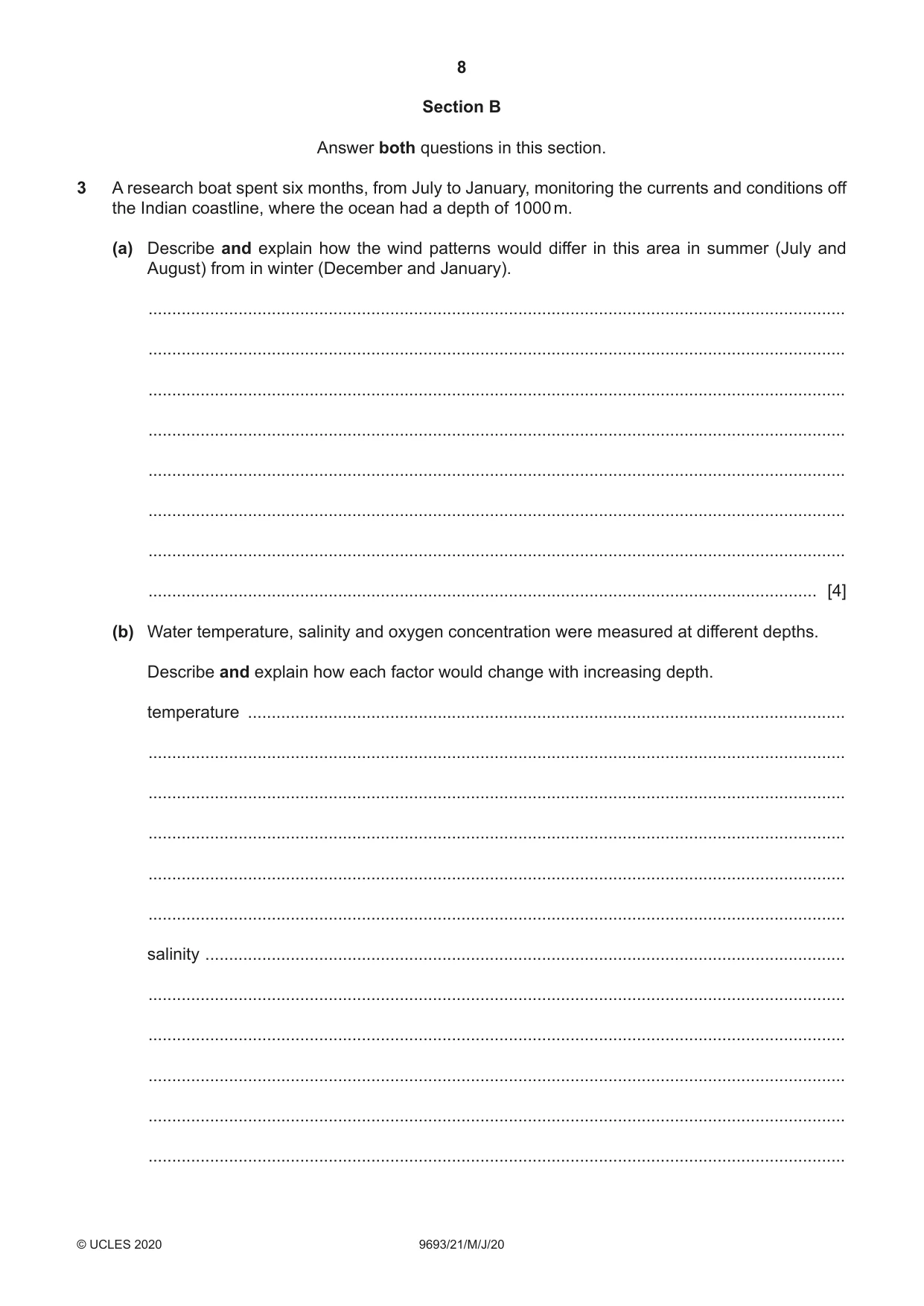 Cambridge A Level Marine Science 9693 2020 May/June Paper 2 · Variant 1 question paper, page 8 of 12