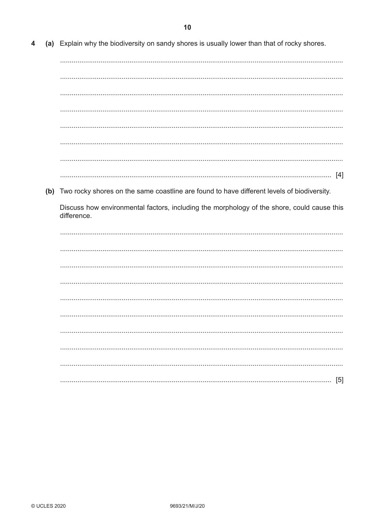 Cambridge A Level Marine Science 9693 2020 May/June Paper 2 · Variant 1 question paper, page 10 of 12