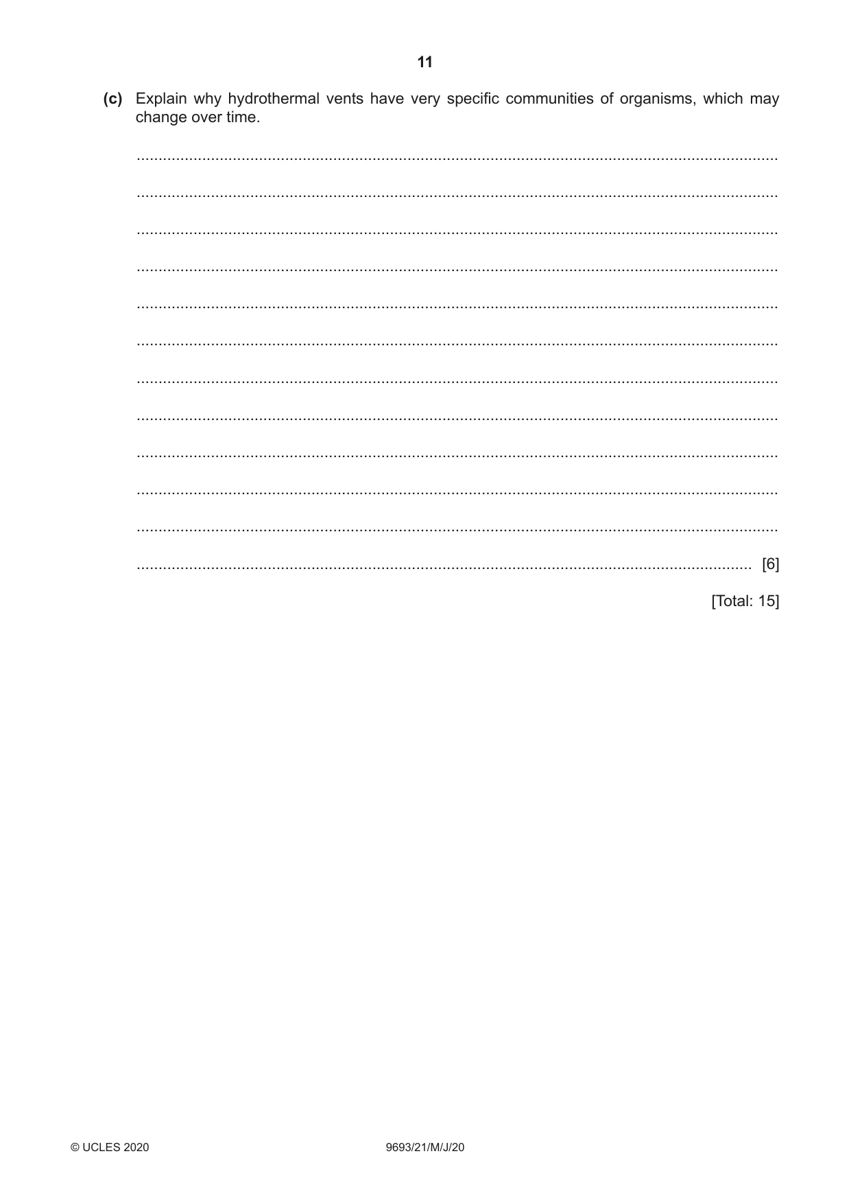 Cambridge A Level Marine Science 9693 2020 May/June Paper 2 · Variant 1 question paper, page 11 of 12