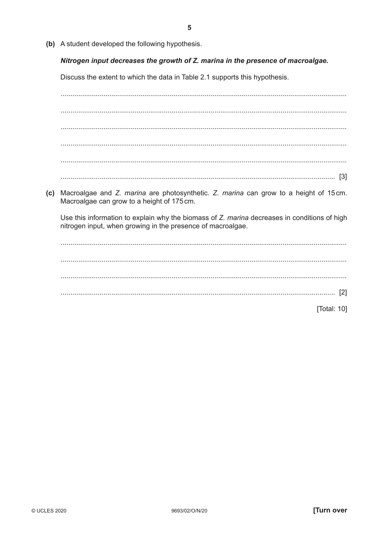 Cambridge A Level Marine Science 9693 2020 Oct/Nov Paper 2 · Variant 0 question paper, page 5 of 12