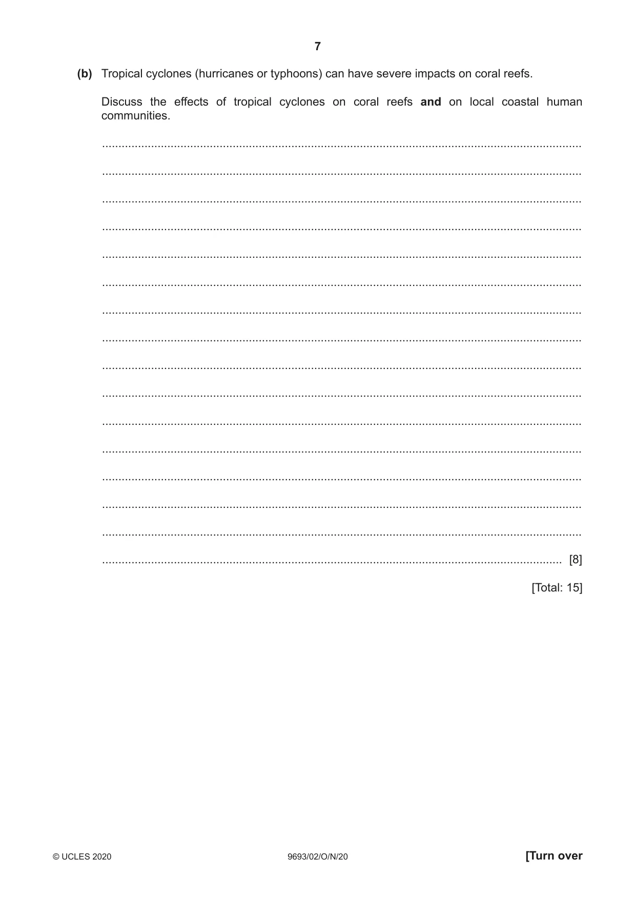Cambridge A Level Marine Science 9693 2020 Oct/Nov Paper 2 · Variant 0 question paper, page 7 of 12