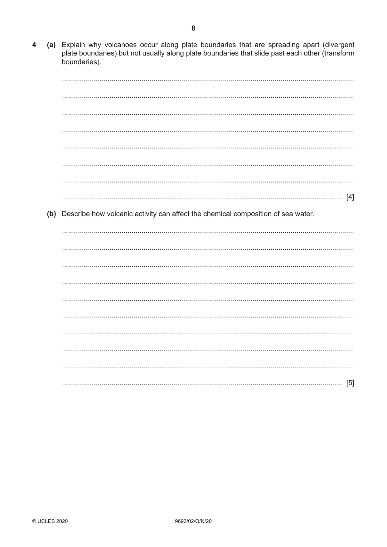Cambridge A Level Marine Science 9693 2020 Oct/Nov Paper 2 · Variant 0 question paper, page 8 of 12
