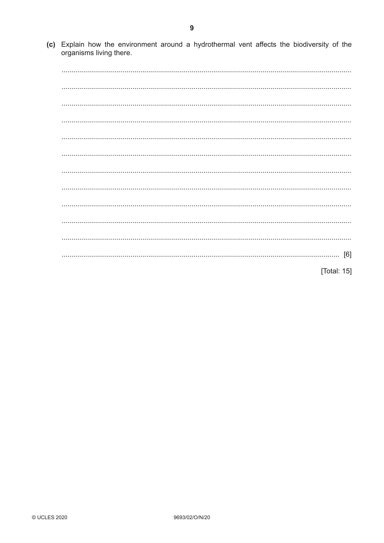 Cambridge A Level Marine Science 9693 2020 Oct/Nov Paper 2 · Variant 0 question paper, page 9 of 12