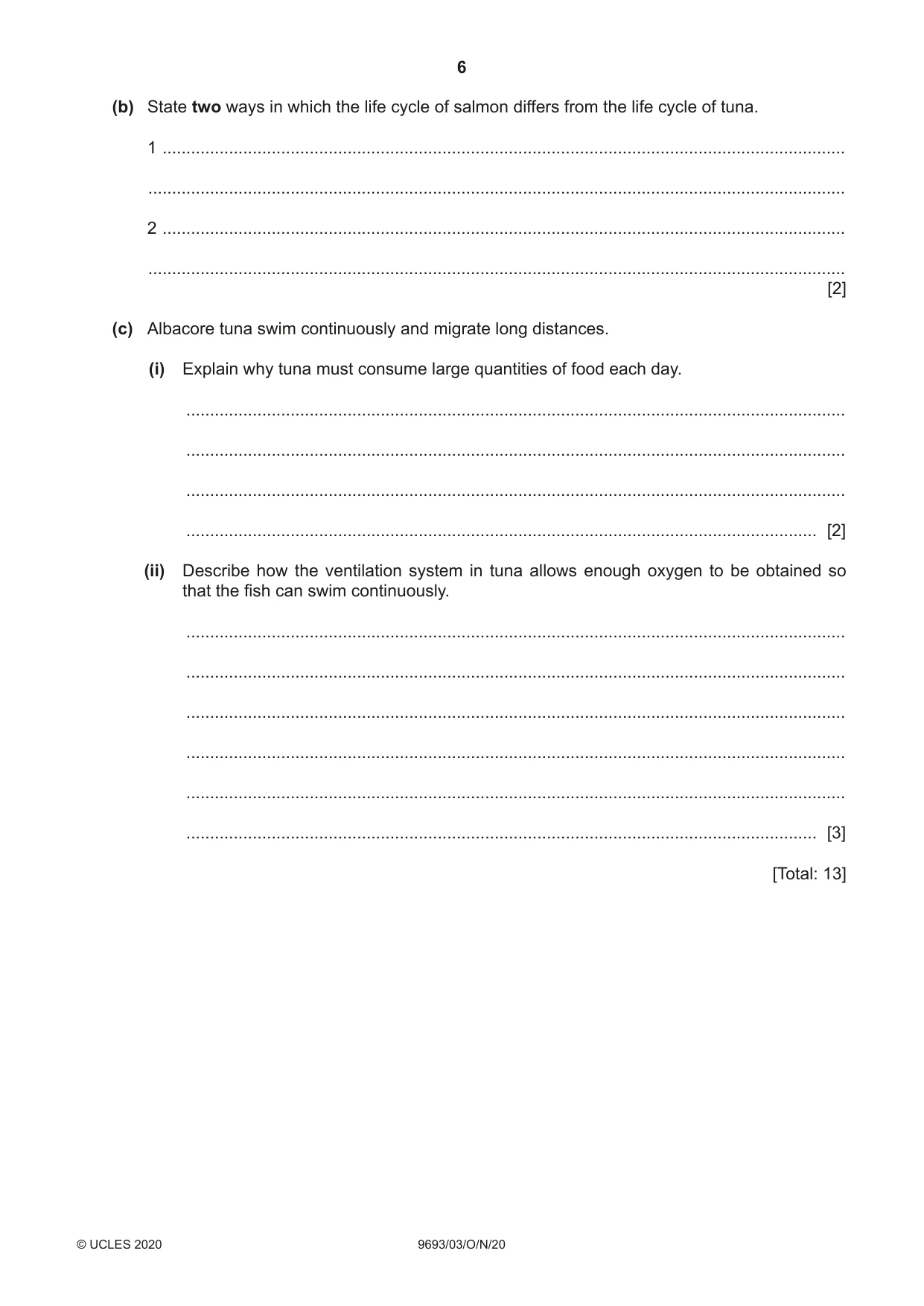 Cambridge A Level Marine Science 9693 2020 Oct/Nov Paper 3 · Variant 0 question paper, page 6 of 20
