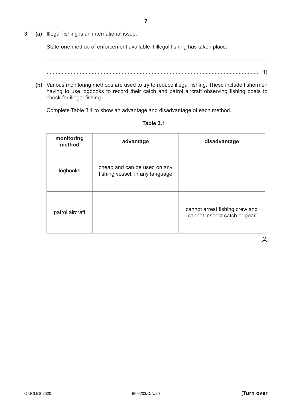 Cambridge A Level Marine Science 9693 2020 Oct/Nov Paper 3 · Variant 0 question paper, page 7 of 20
