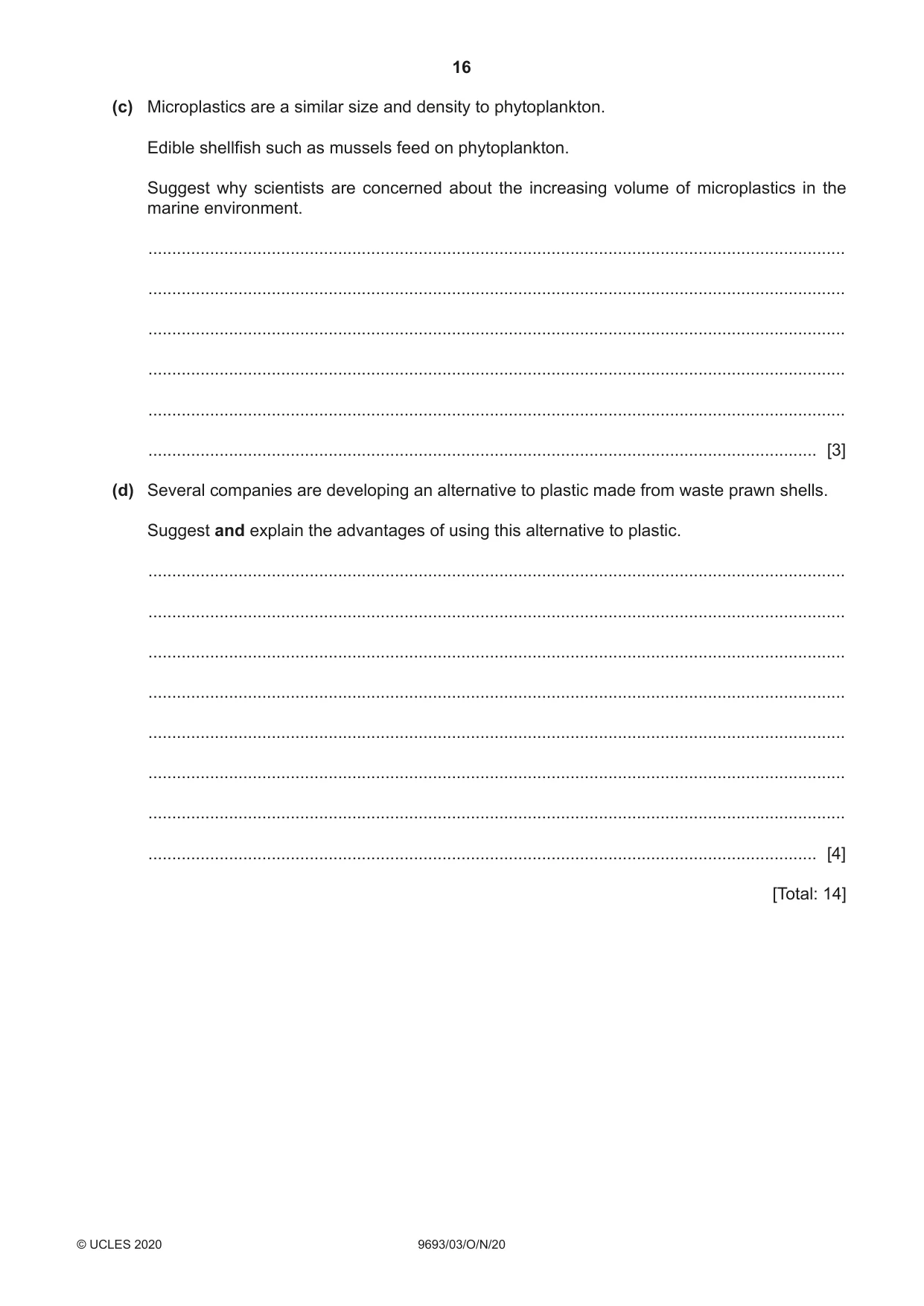 Cambridge A Level Marine Science 9693 2020 Oct/Nov Paper 3 · Variant 0 question paper, page 16 of 20