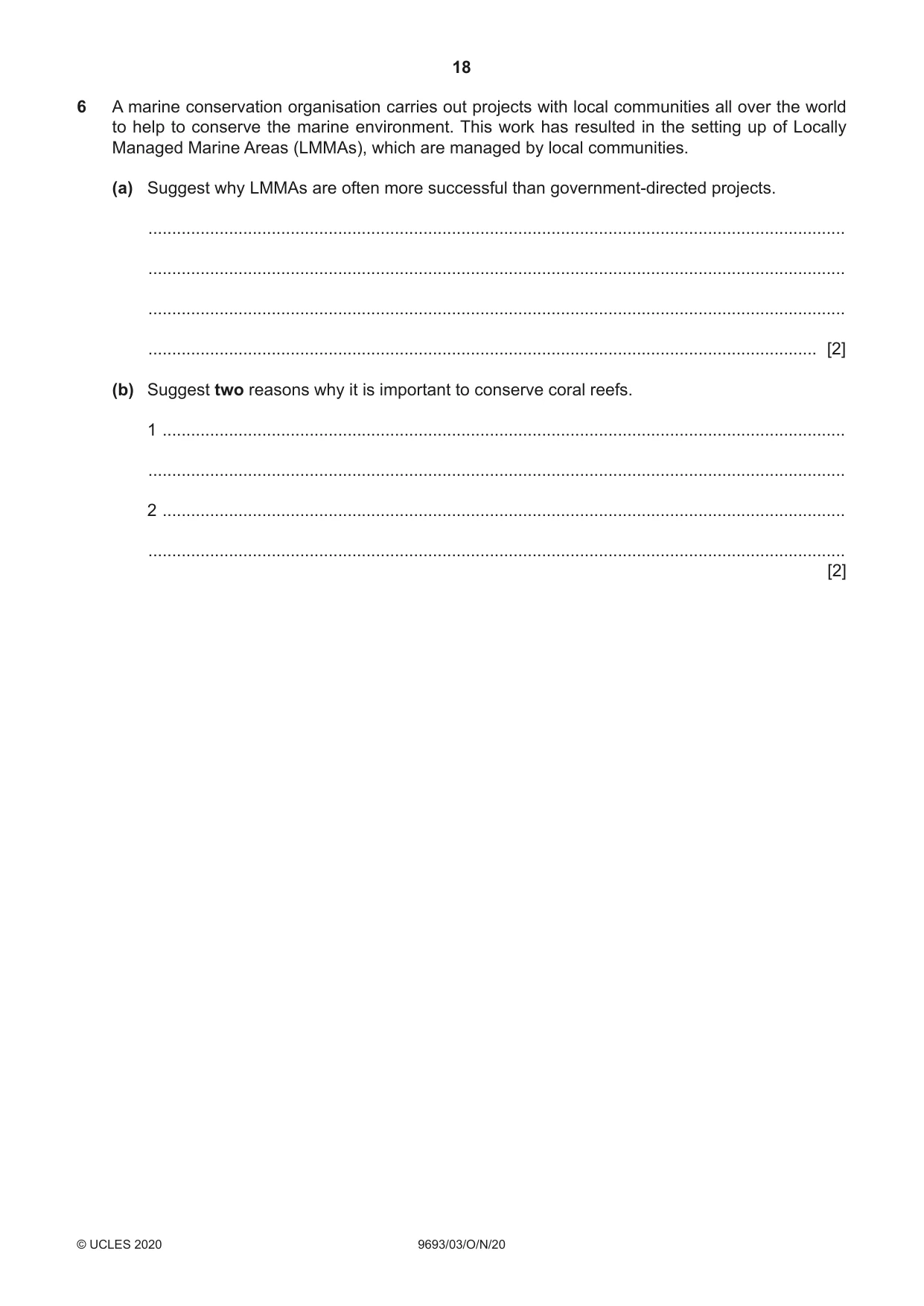 Cambridge A Level Marine Science 9693 2020 Oct/Nov Paper 3 · Variant 0 question paper, page 18 of 20