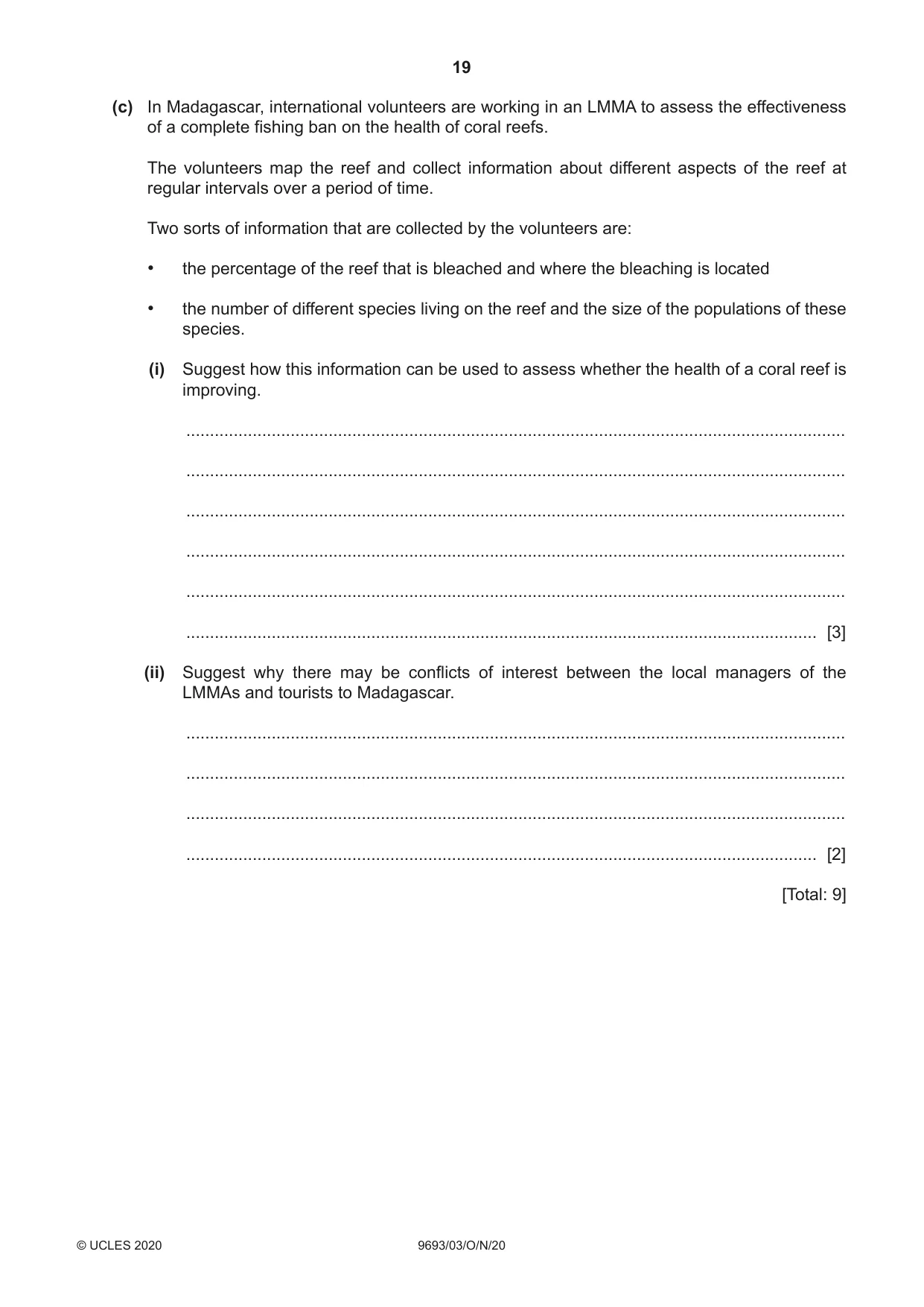 Cambridge A Level Marine Science 9693 2020 Oct/Nov Paper 3 · Variant 0 question paper, page 19 of 20