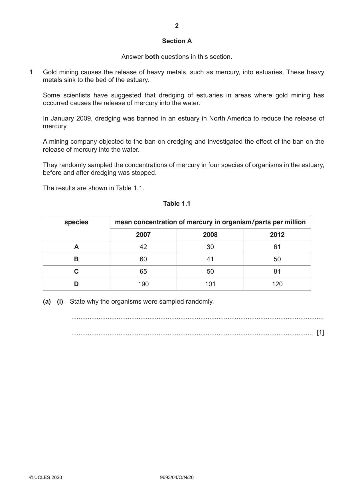 Cambridge A Level Marine Science 9693 2020 Oct/Nov Paper 4 · Variant 0 question paper, page 2 of 12