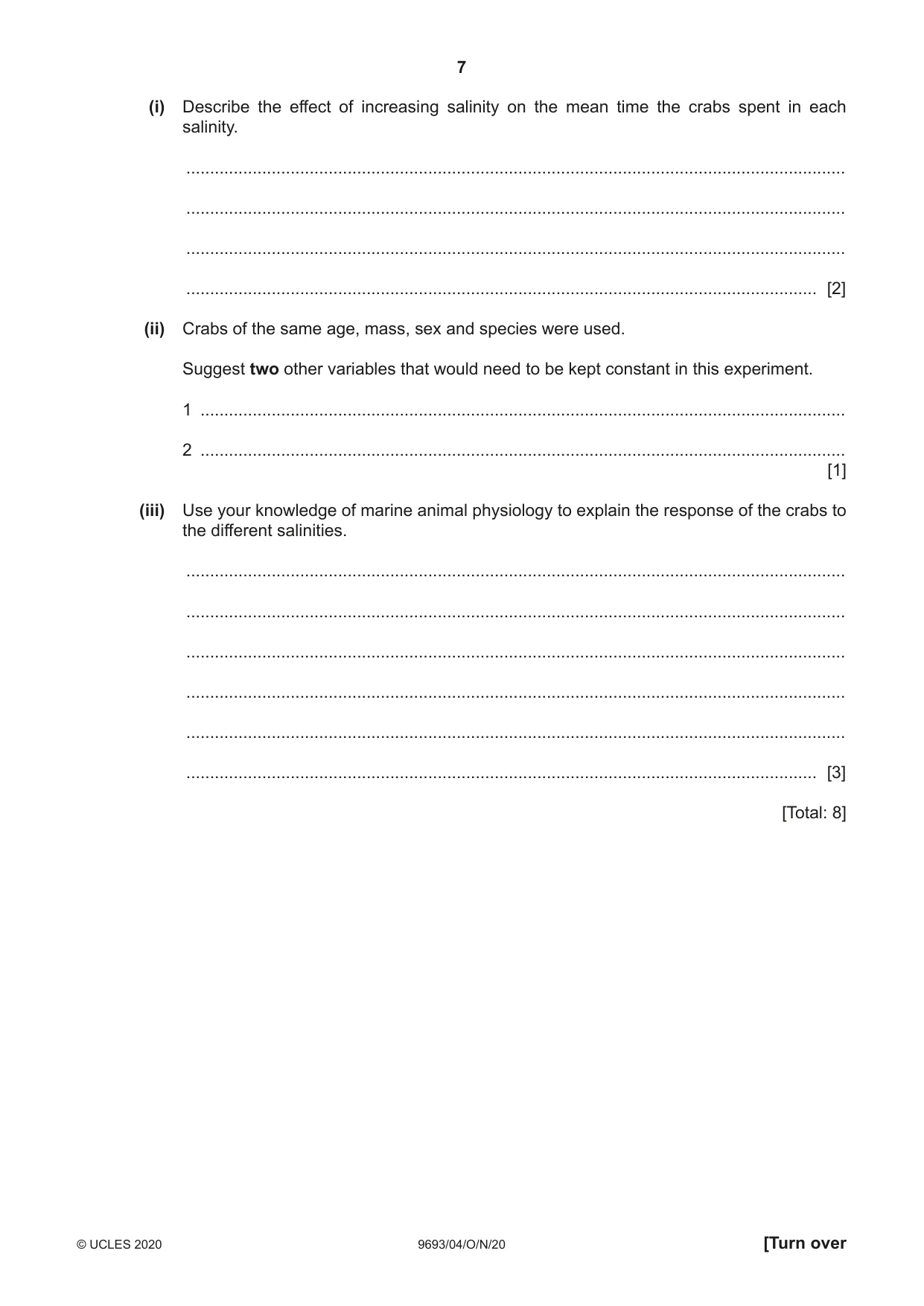 Cambridge A Level Marine Science 9693 2020 Oct/Nov Paper 4 · Variant 0 question paper, page 7 of 12