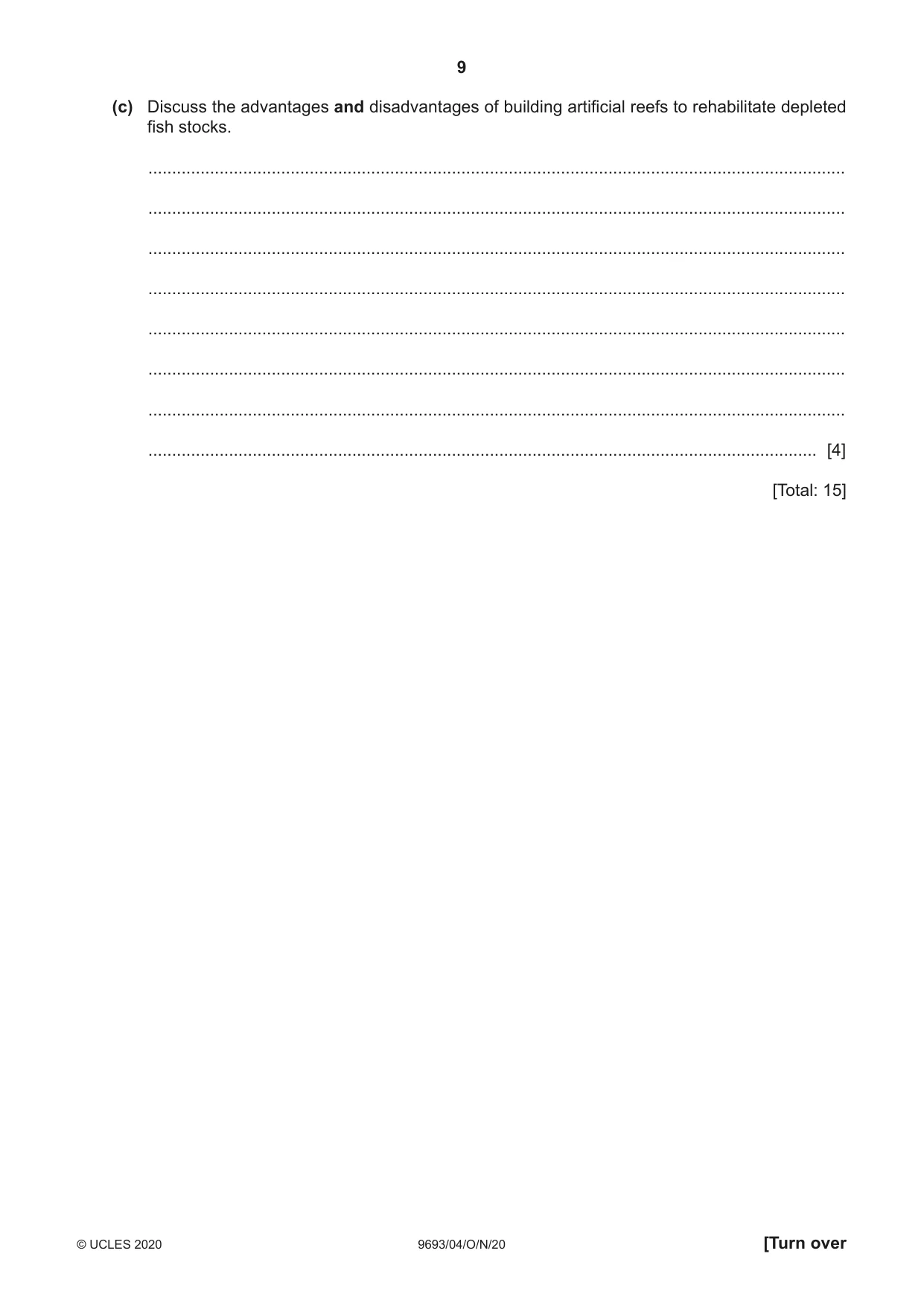 Cambridge A Level Marine Science 9693 2020 Oct/Nov Paper 4 · Variant 0 question paper, page 9 of 12