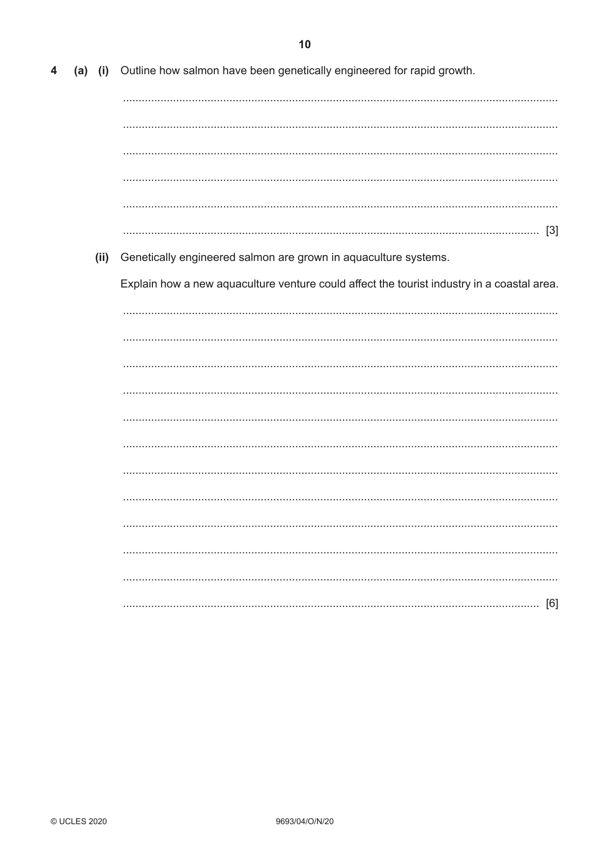 Cambridge A Level Marine Science 9693 2020 Oct/Nov Paper 4 · Variant 0 question paper, page 10 of 12