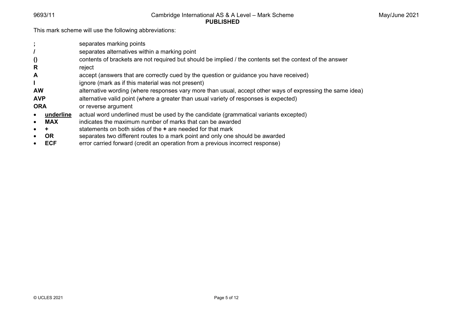 Mark scheme, page 5 of 12