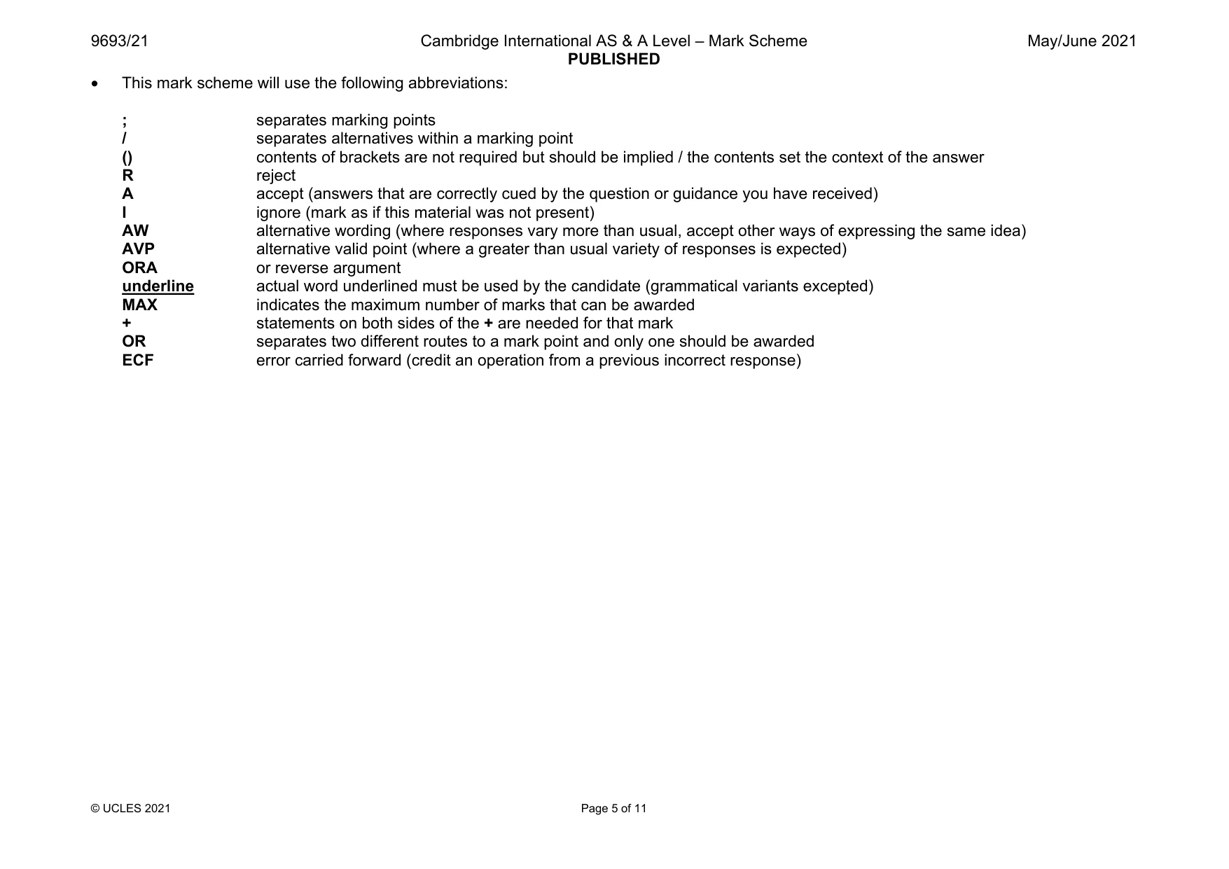 Mark scheme, page 5 of 11