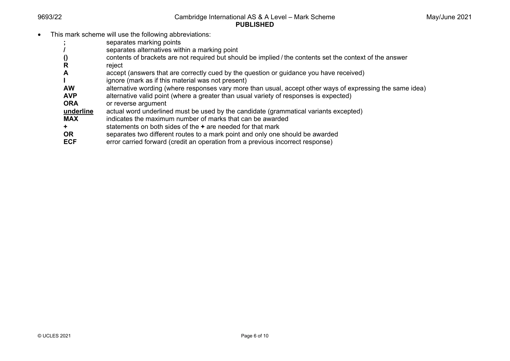 Mark scheme, page 6 of 10
