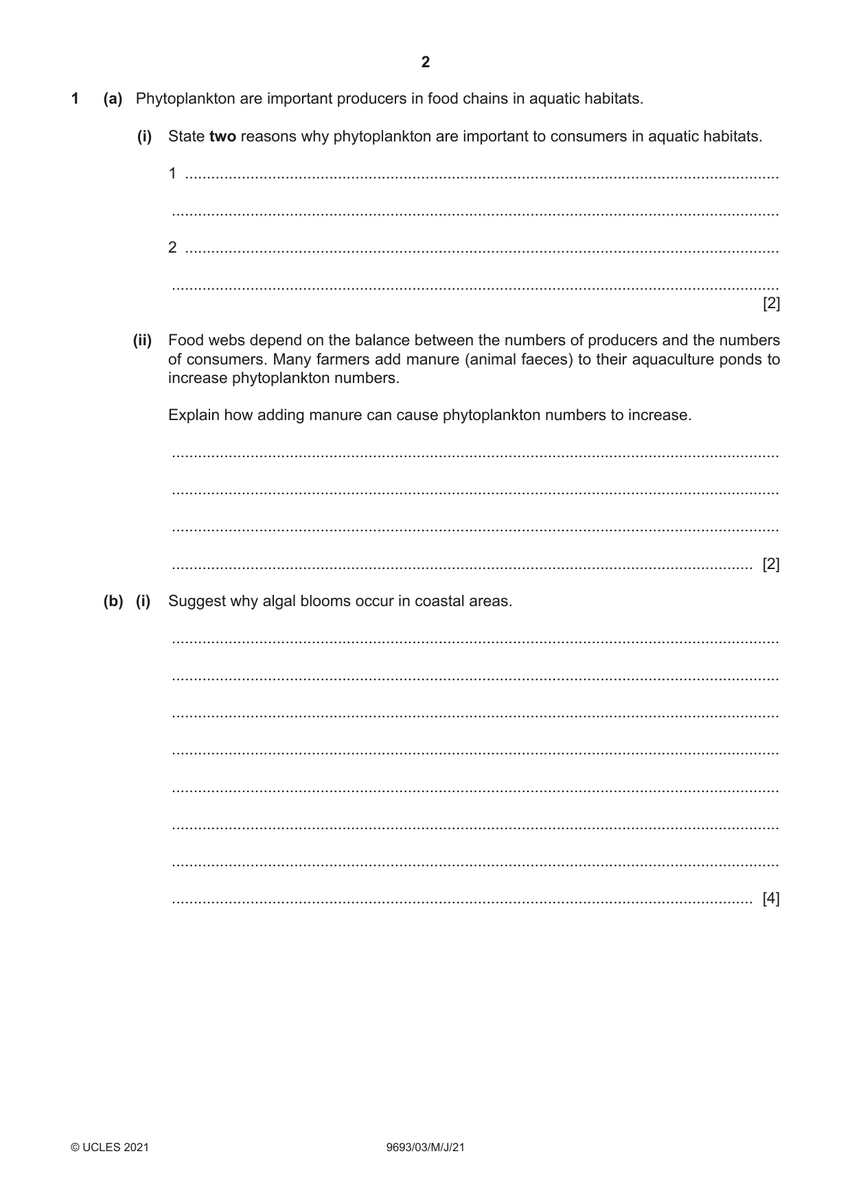 Cambridge A Level Marine Science 9693 2021 May/June Paper 3 · Variant 0 question paper, page 2 of 20