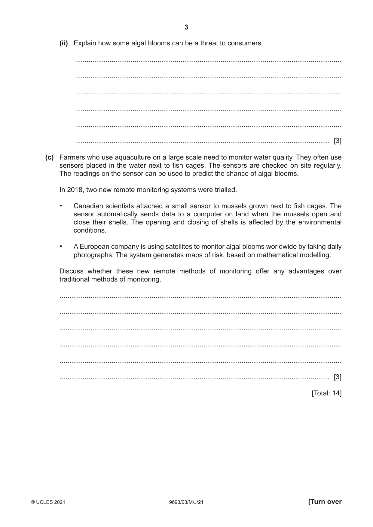 Cambridge A Level Marine Science 9693 2021 May/June Paper 3 · Variant 0 question paper, page 3 of 20