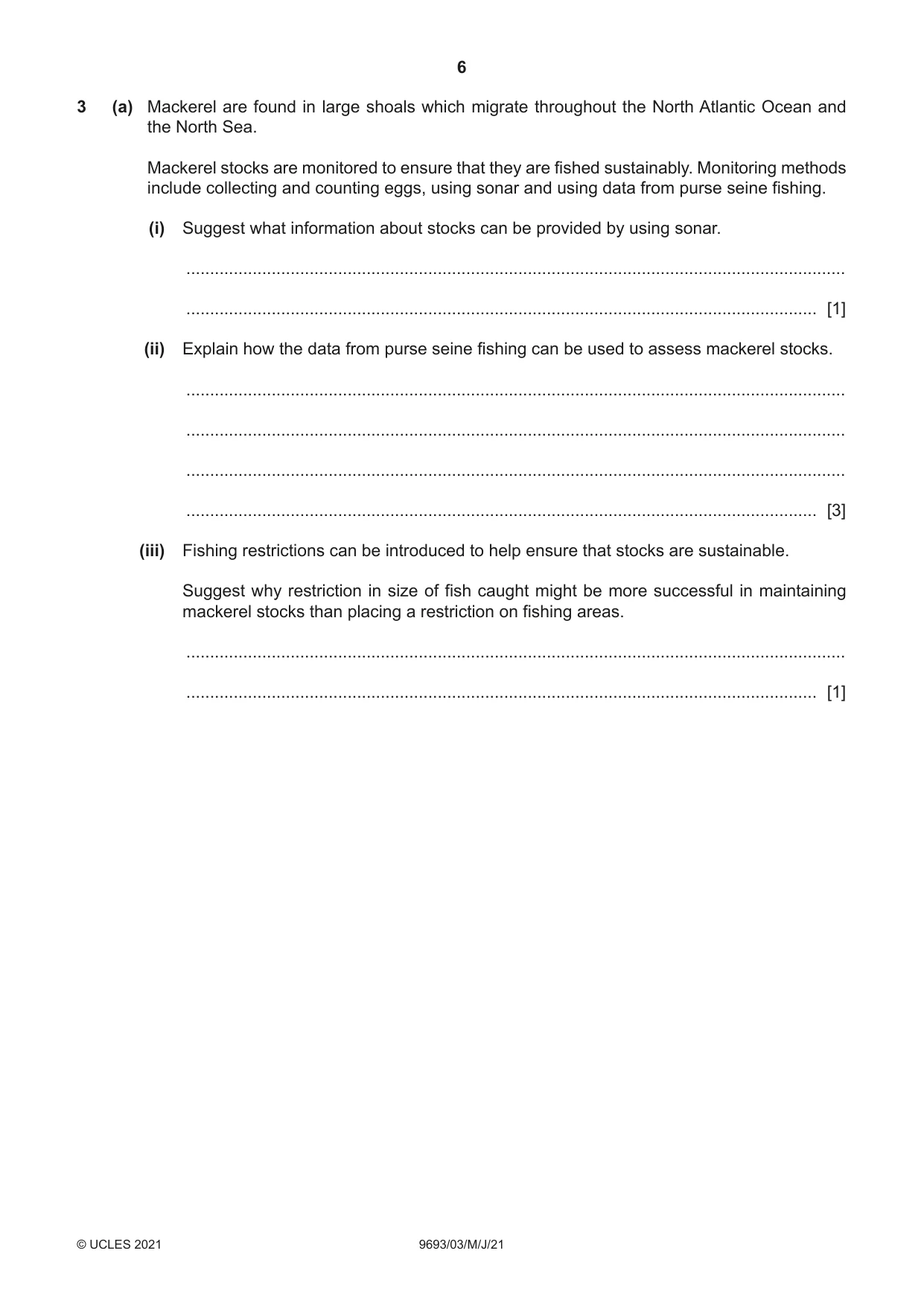 Cambridge A Level Marine Science 9693 2021 May/June Paper 3 · Variant 0 question paper, page 6 of 20