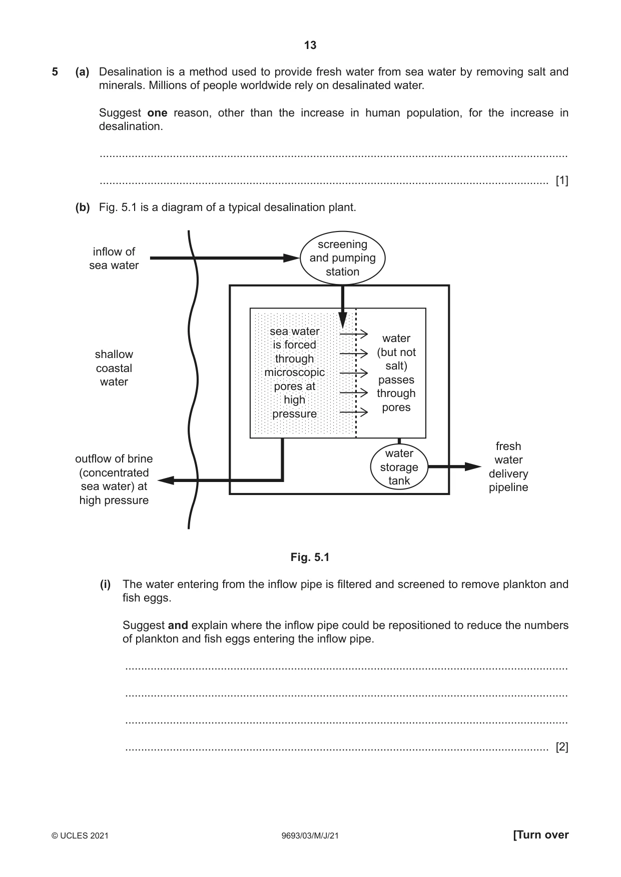 Cambridge A Level Marine Science 9693 2021 May/June Paper 3 · Variant 0 question paper, page 13 of 20